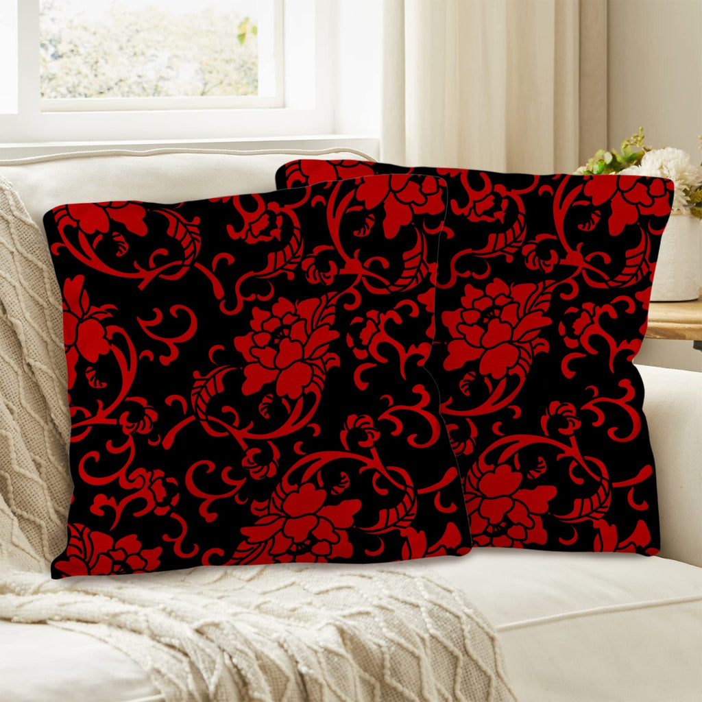 Crimson Floral Linen Pillow Case 2pk
