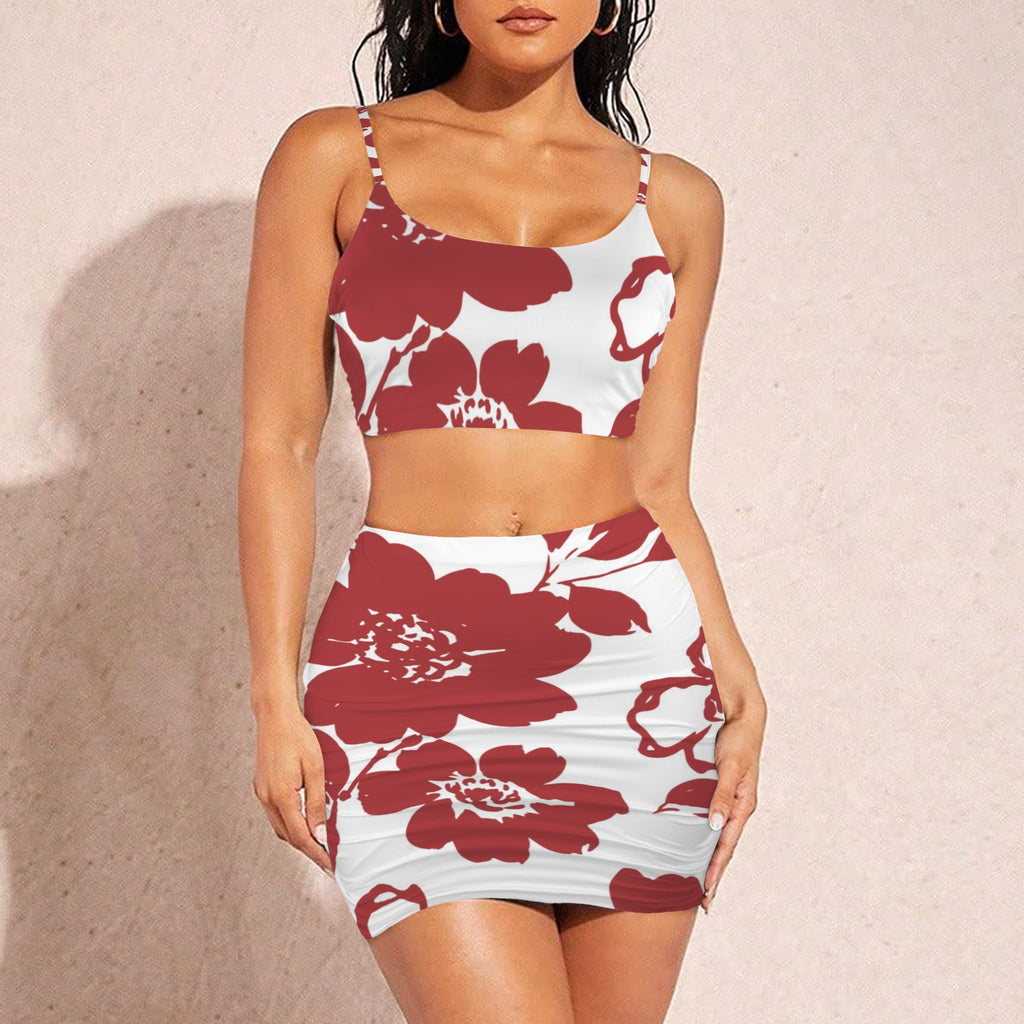 Maroon Flowered Top & Skirt Set