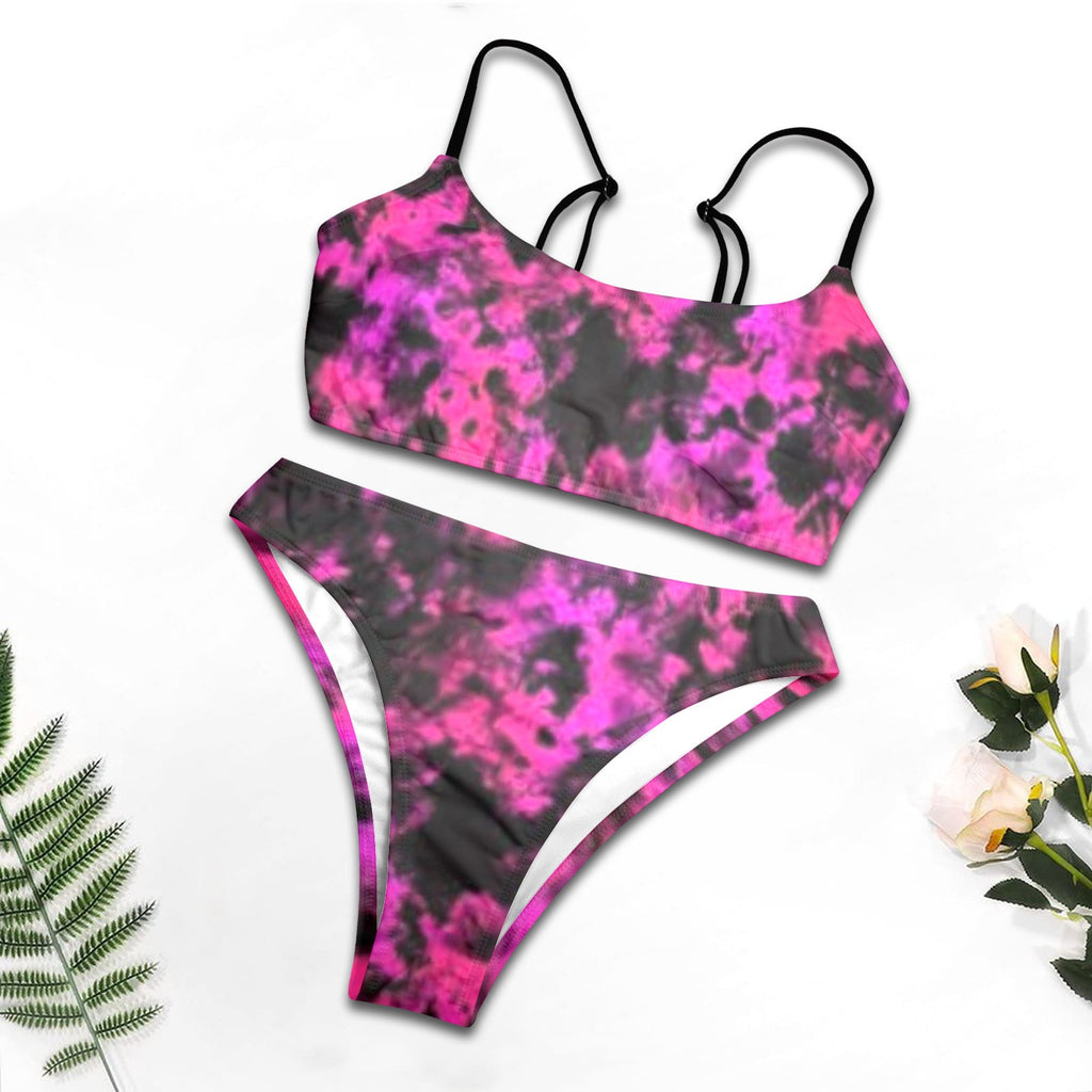 Black And Pink Ombre Casual Bikini