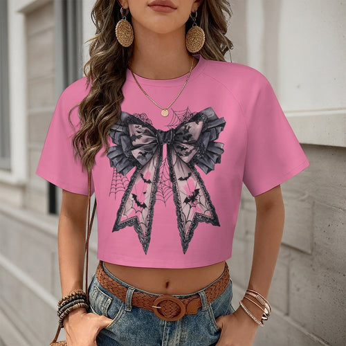 Custom Women's Short Sleeve Crew Neck Cropped Tee Crop T Shirt