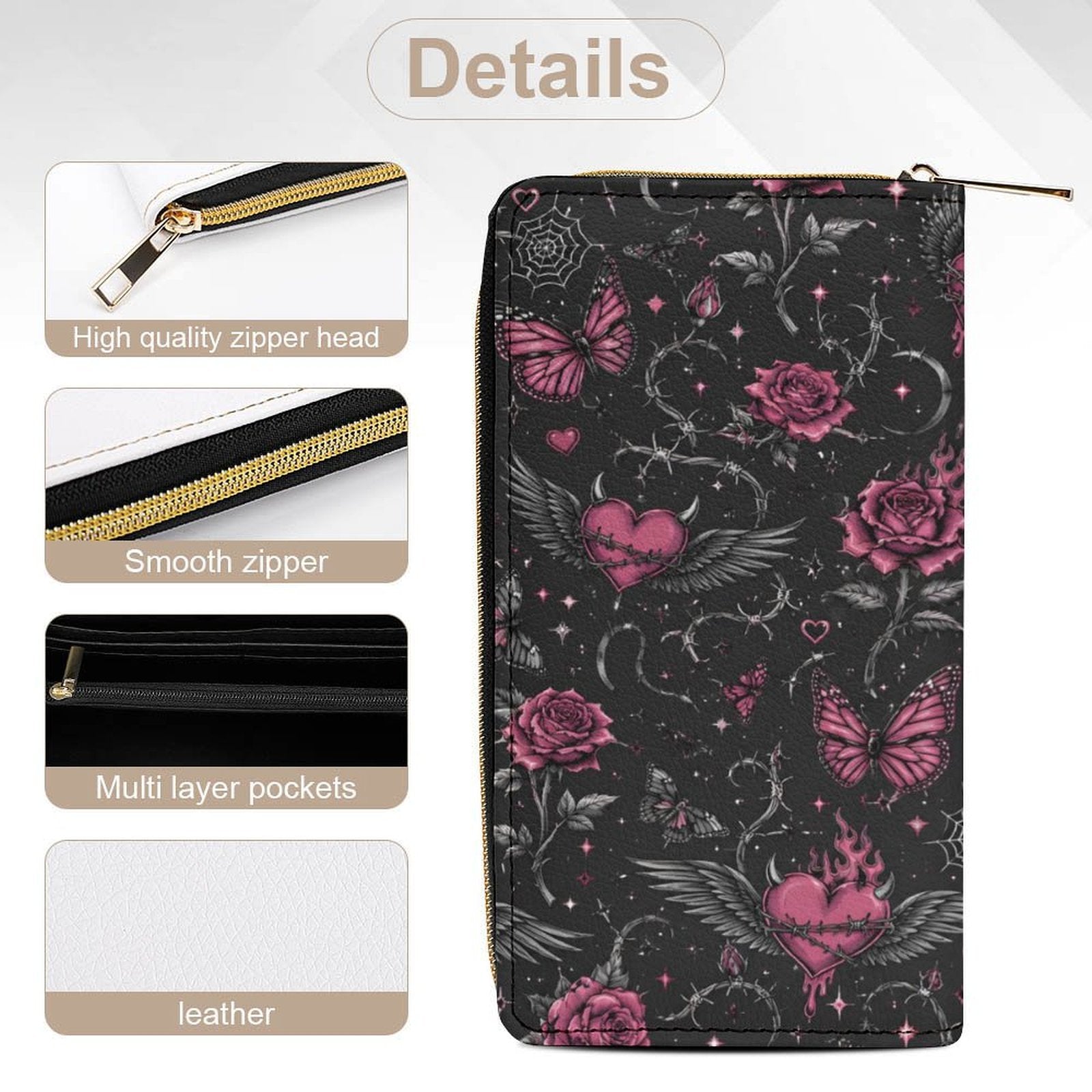 Custom Large Capacity Zip Around Wallet PU Leather Clutch Purse With Multi-Layer Slots