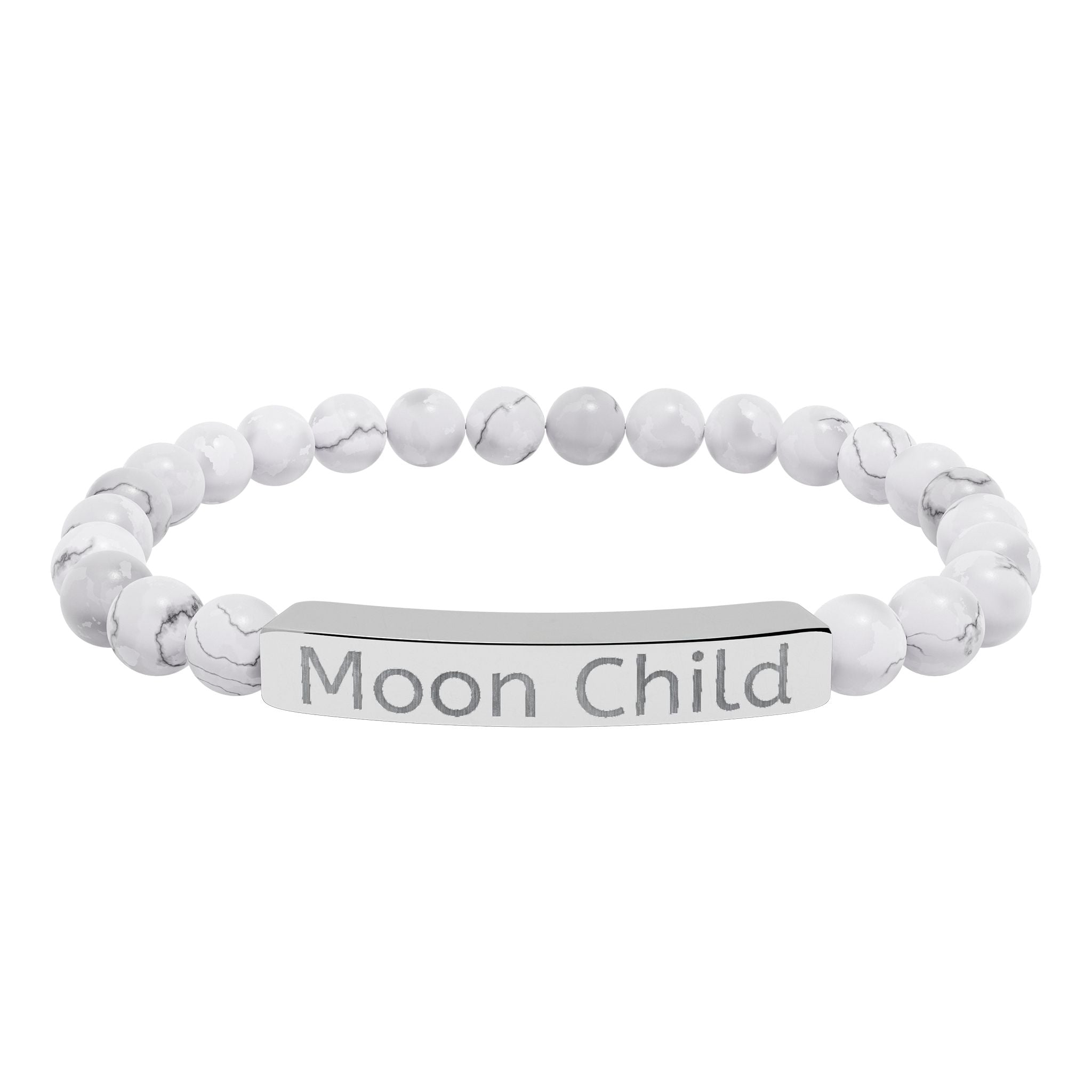Moon Child Engraved Natural Stone Stretch Bracelet