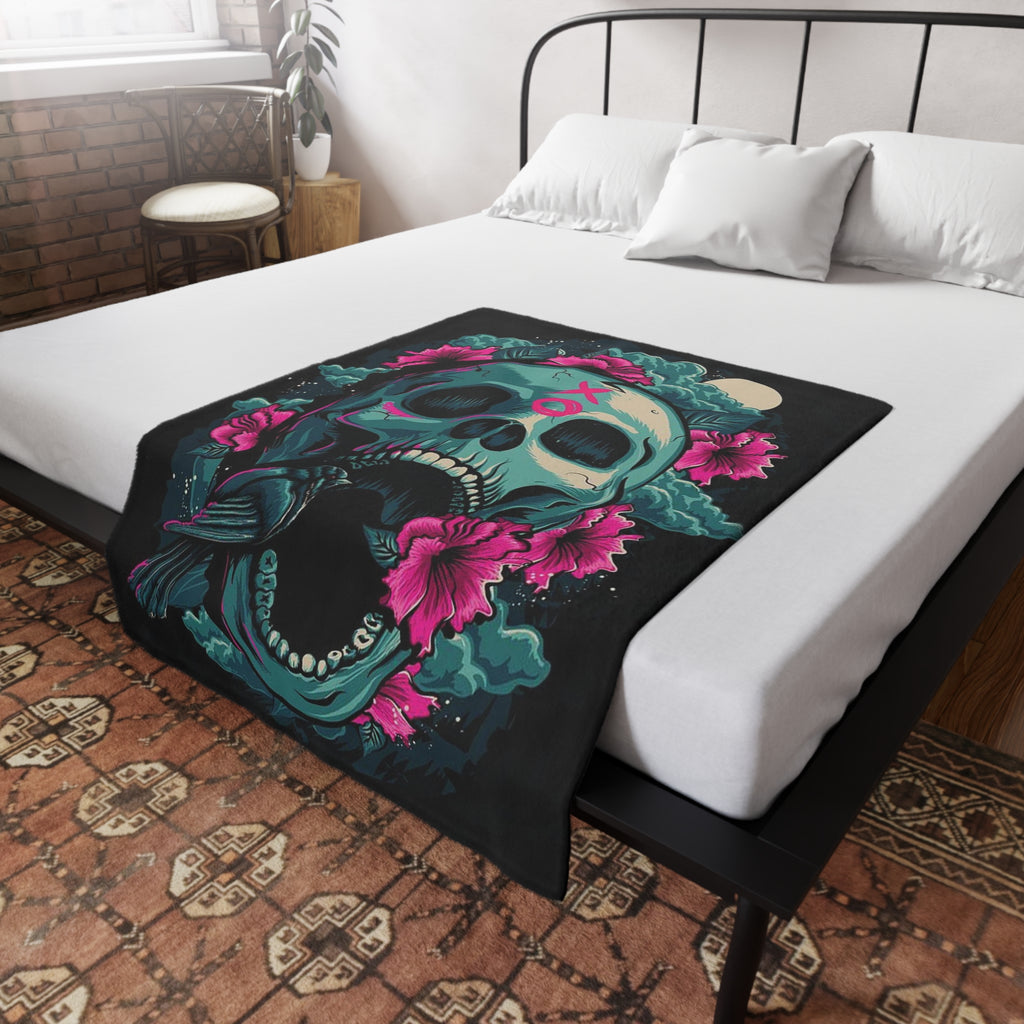Skull Bloom Plush Fleece Blanket
