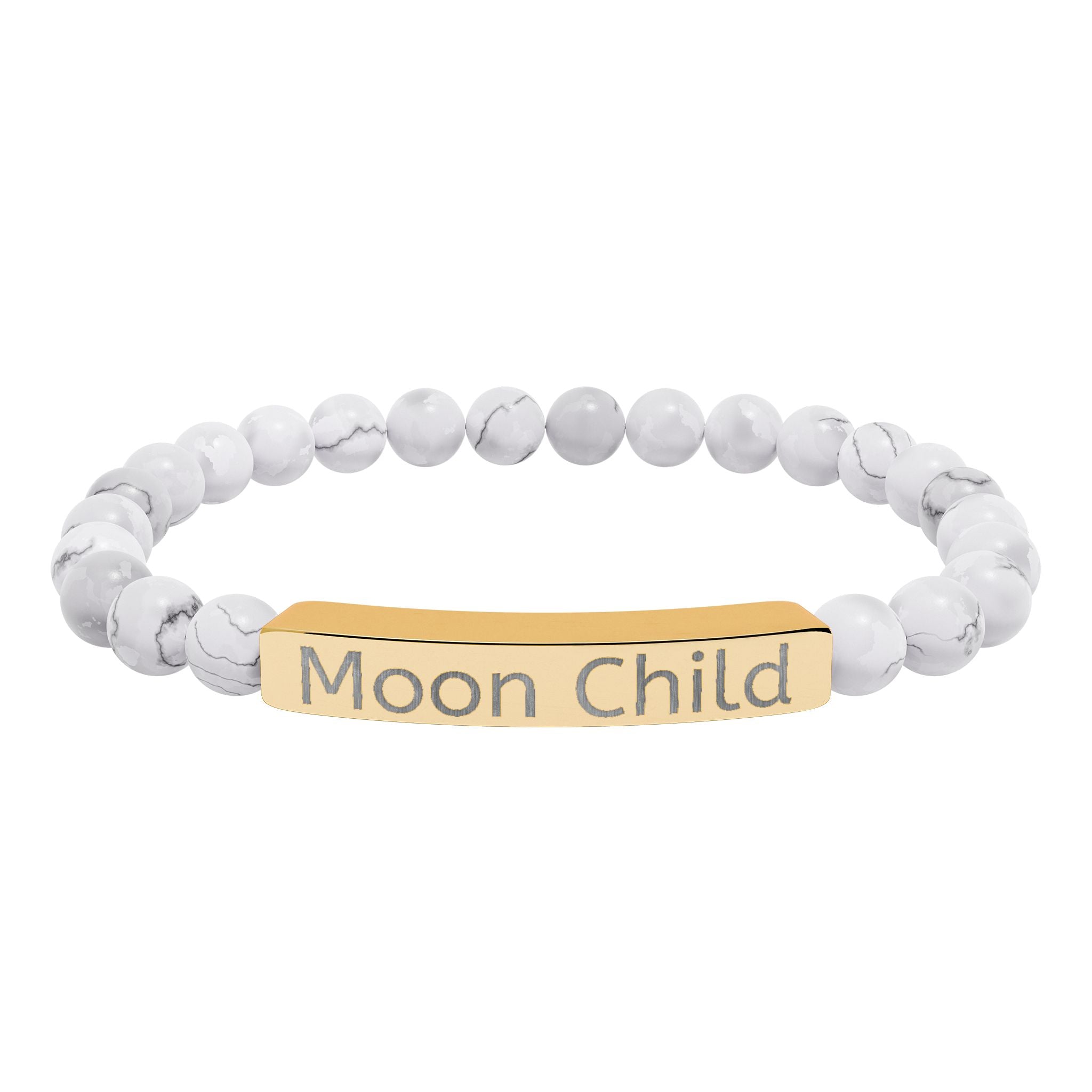 Moon Child Engraved Natural Stone Stretch Bracelet