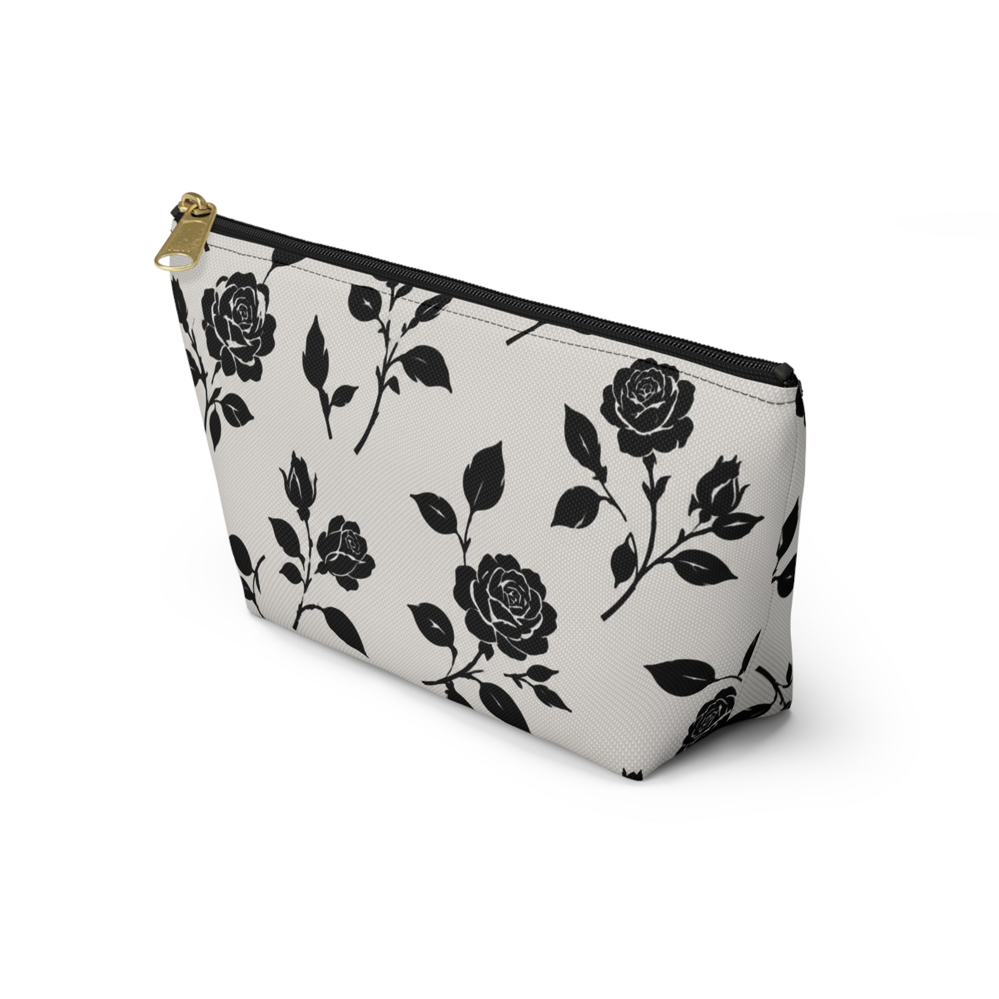 Black Rose Floral Accessory Pouch