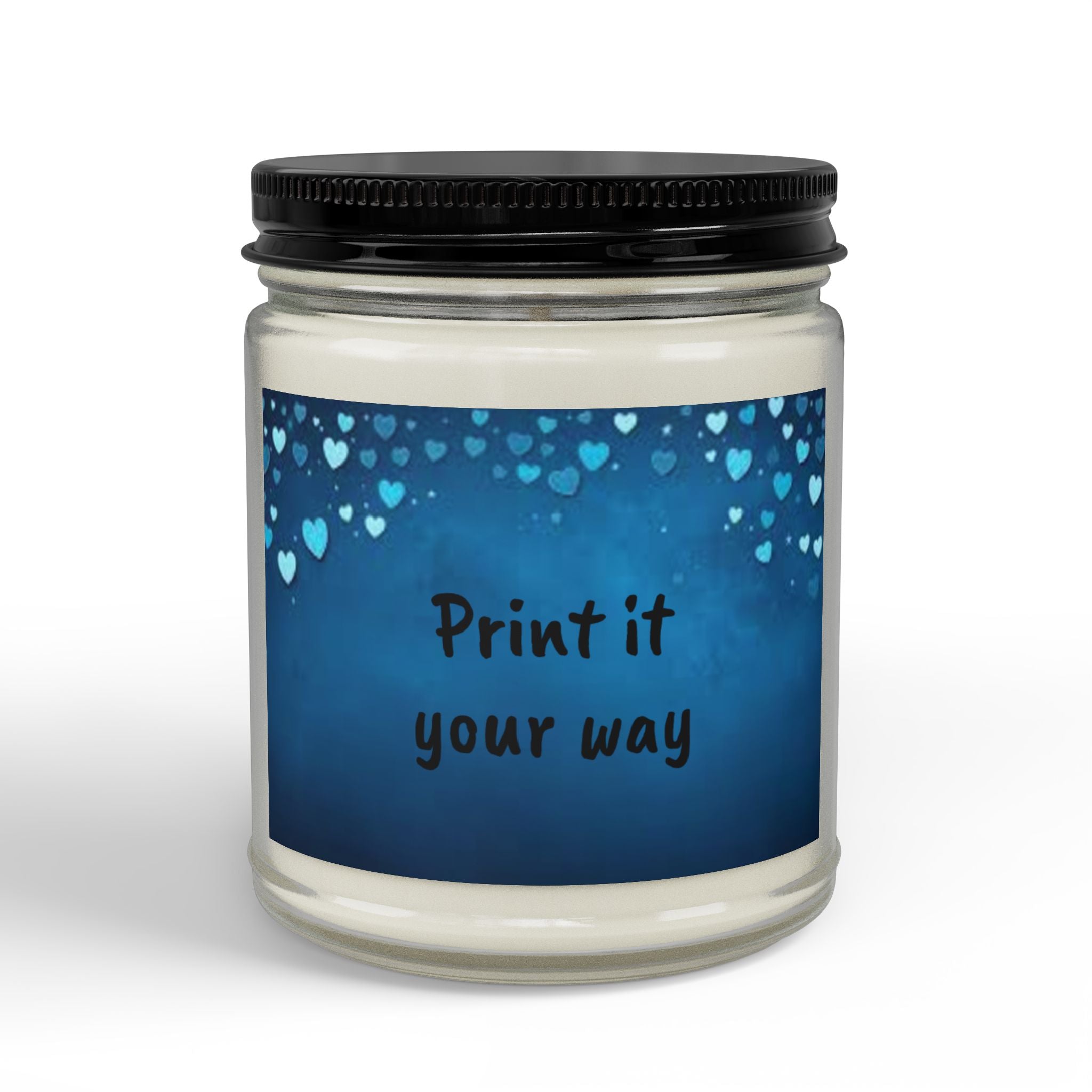 Personalized Blue Heart Scented Soy Candle Jar