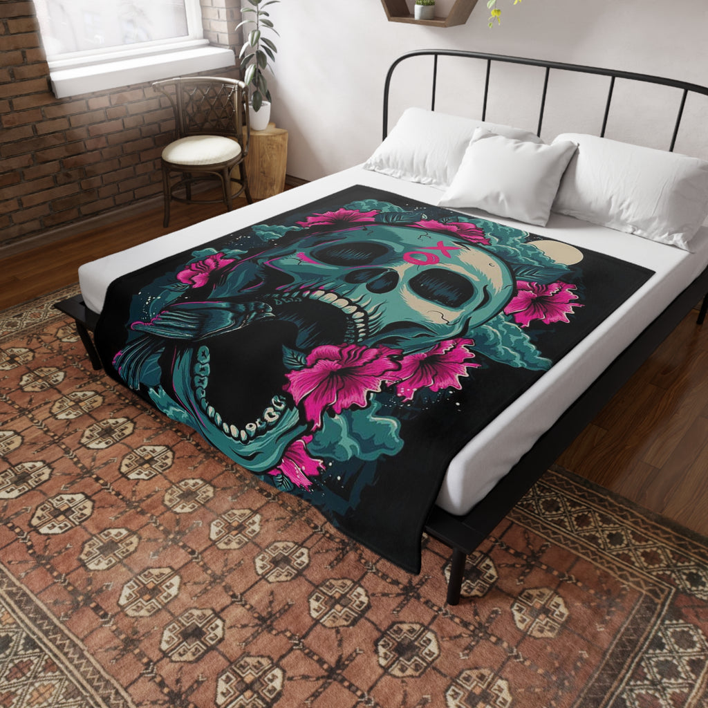 Skull Bloom Plush Fleece Blanket