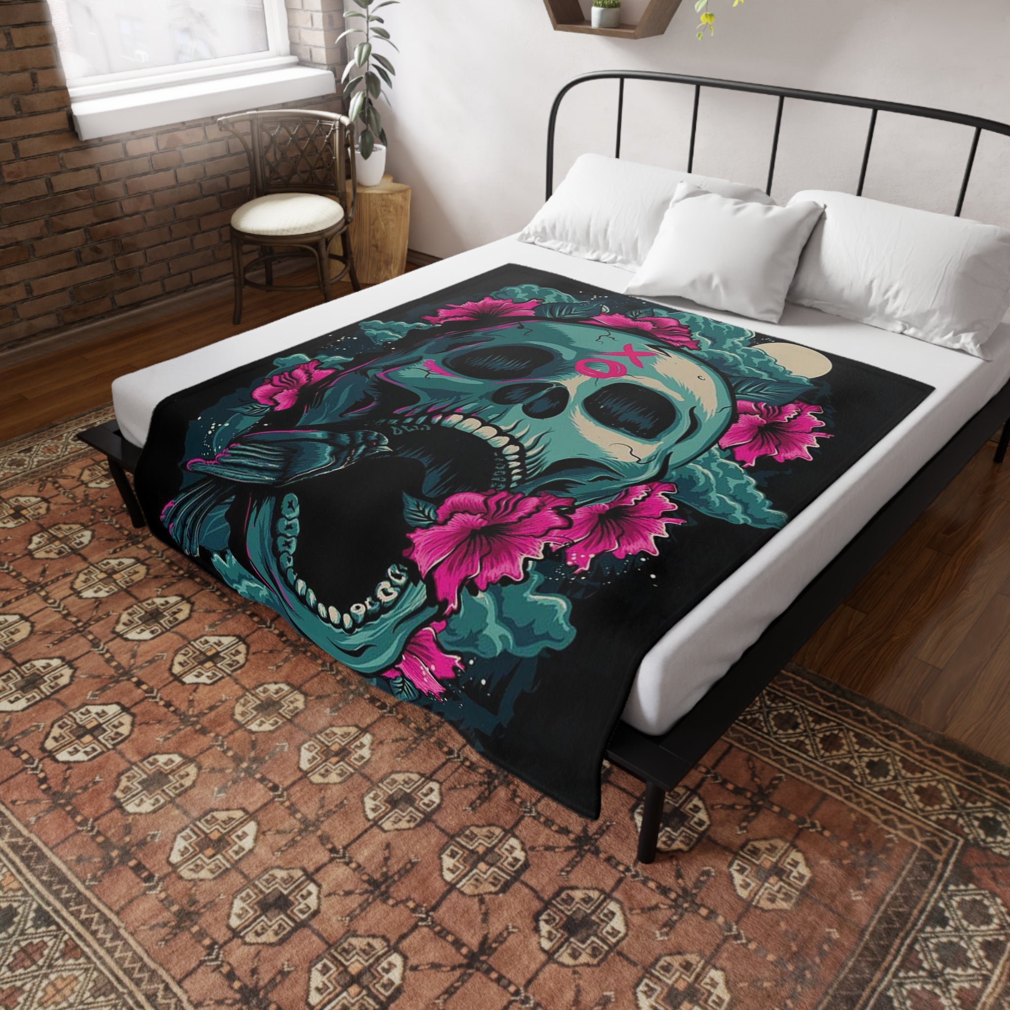 Skull Bloom Plush Fleece Blanket