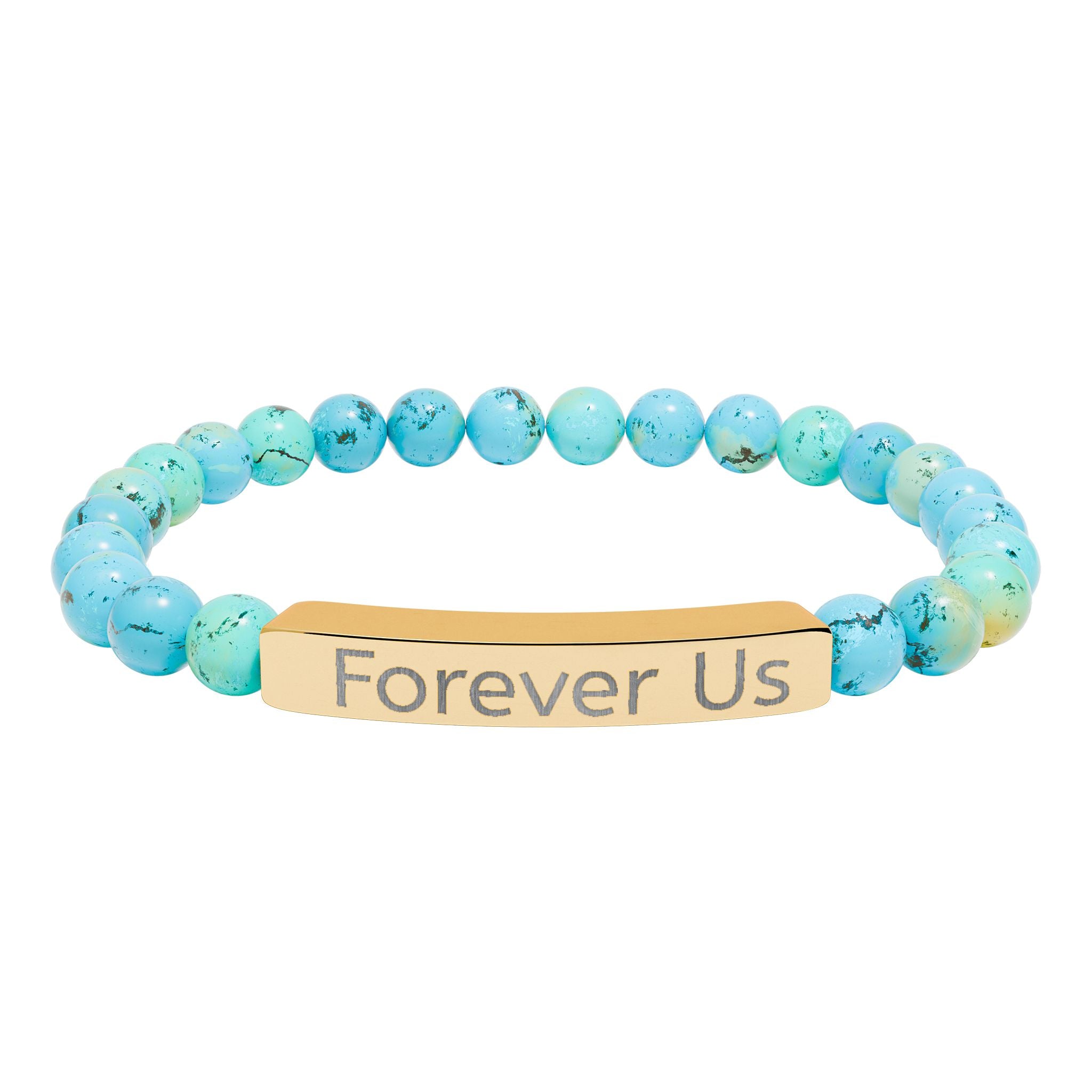 "Forever Us" Engraved Natural Stone Stretch Bracelet