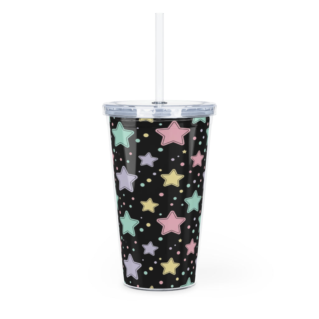 Pastel Star Pattern Tumbler with Straw