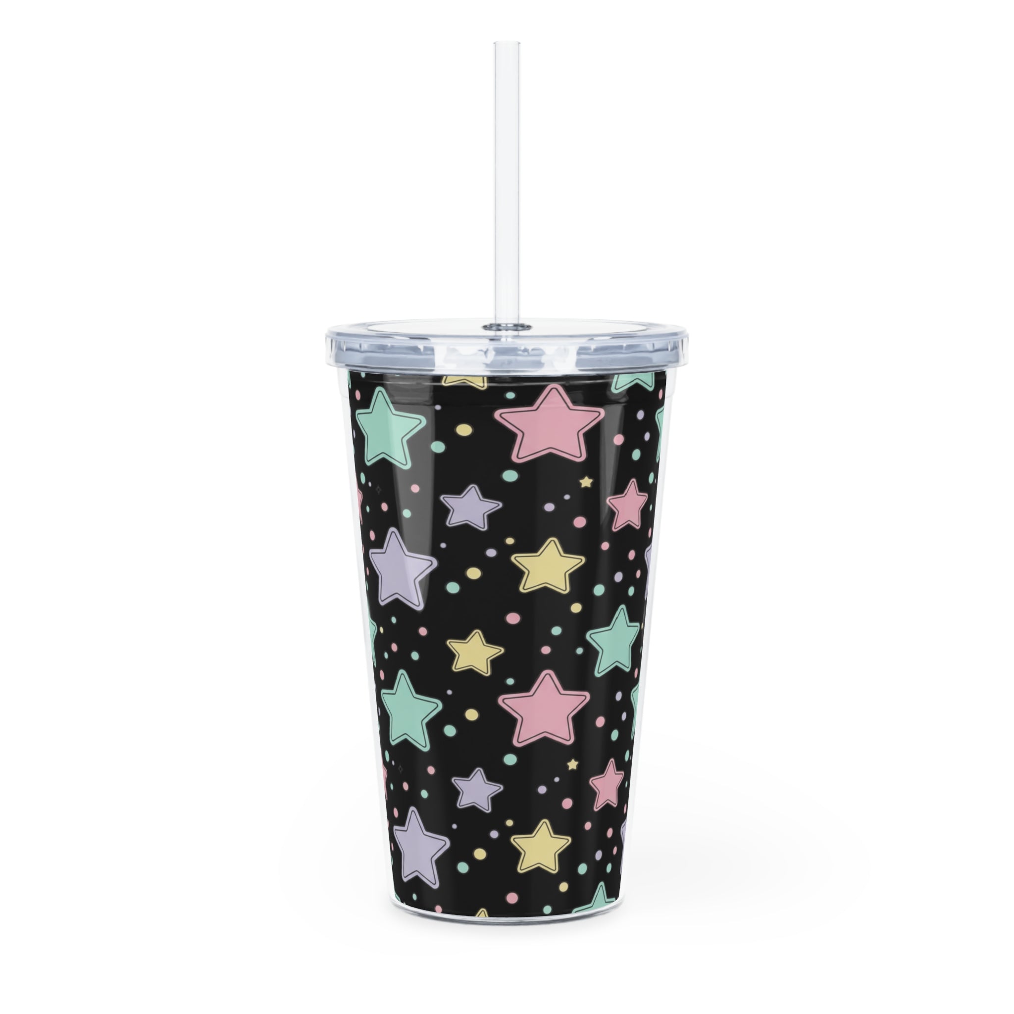Pastel Star Pattern Tumbler with Straw