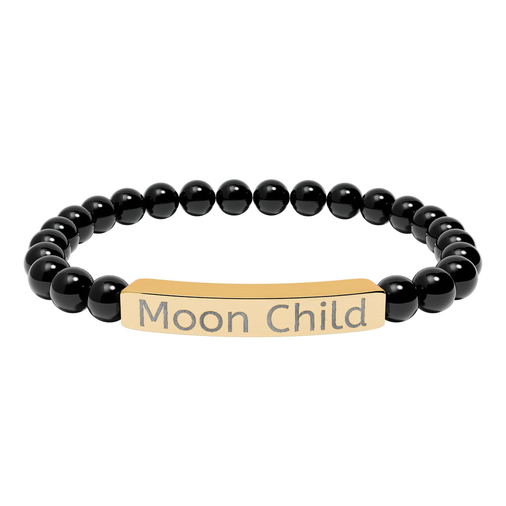 Moon Child Engraved Natural Stone Stretch Bracelet