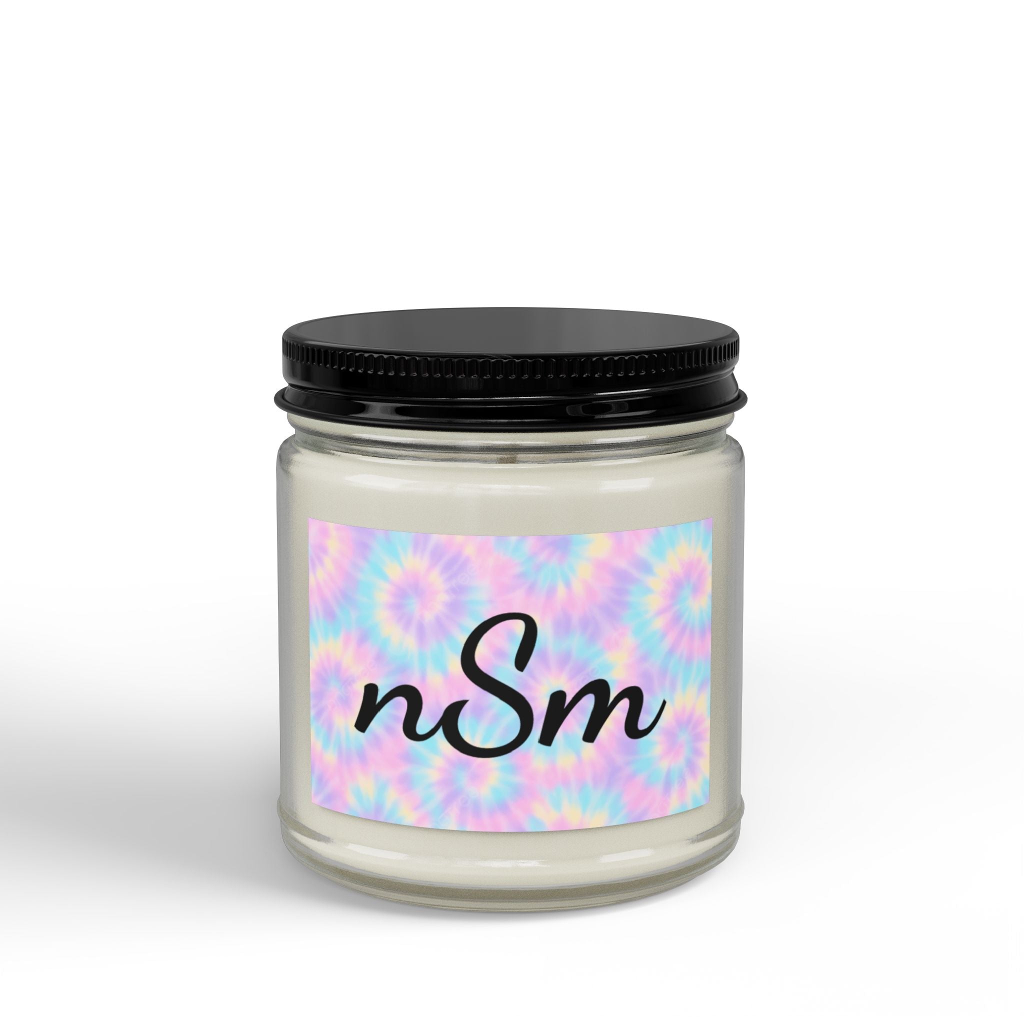 Personalized Pastel Tye Dye Scented Soy Candle Jar 4oz