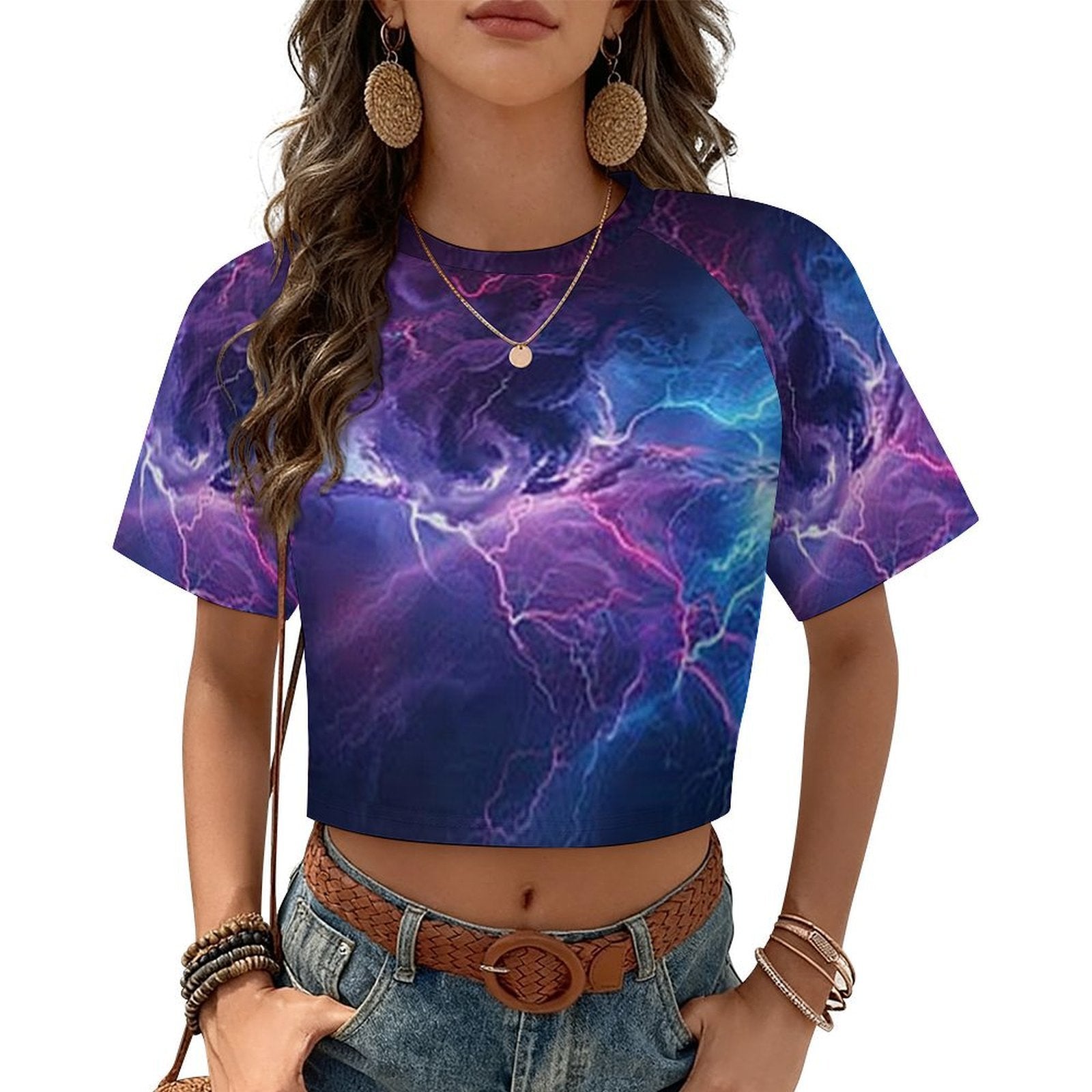 Custom Women's Short Sleeve Crew Neck Cropped Tee Crop T Shirt