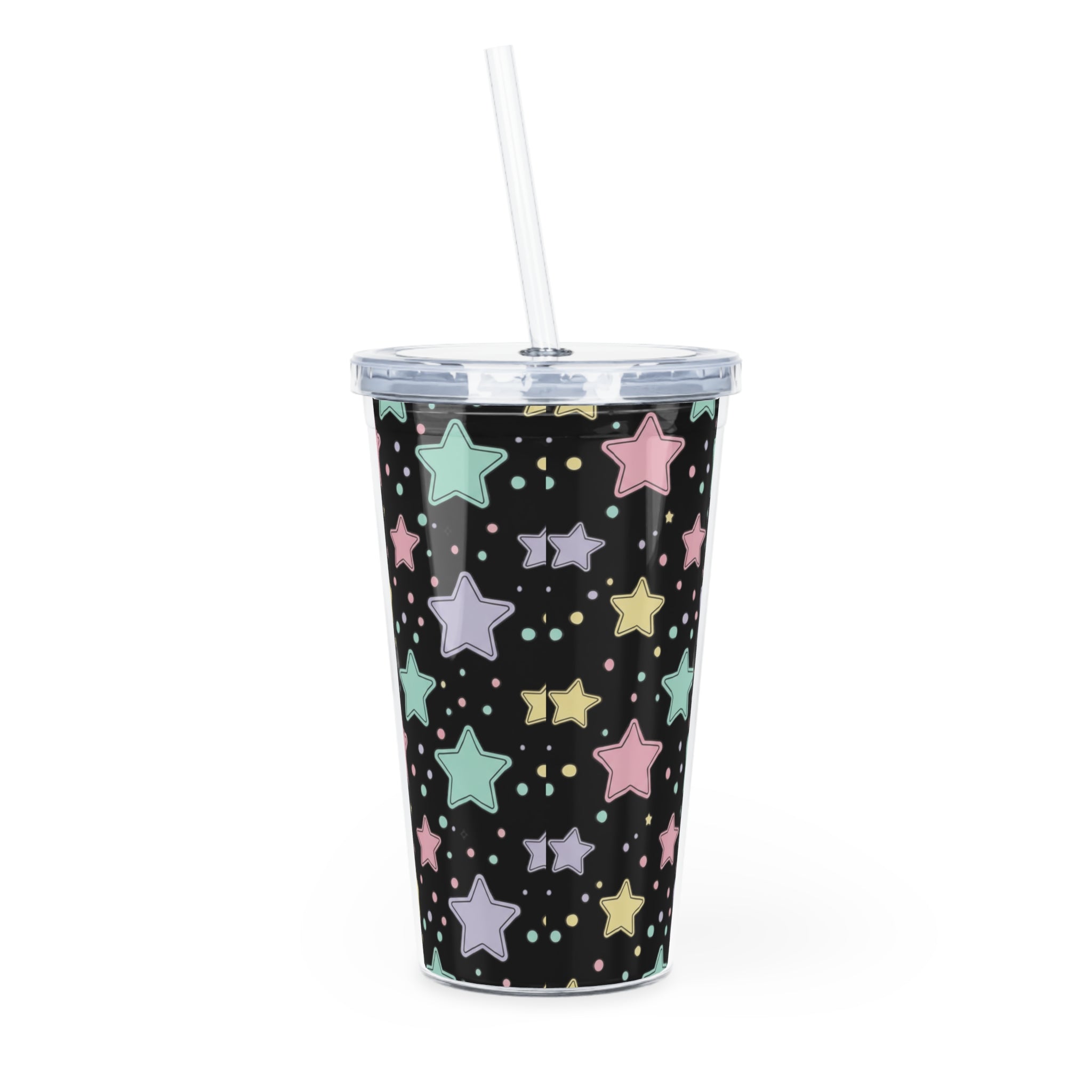Pastel Star Pattern Tumbler with Straw