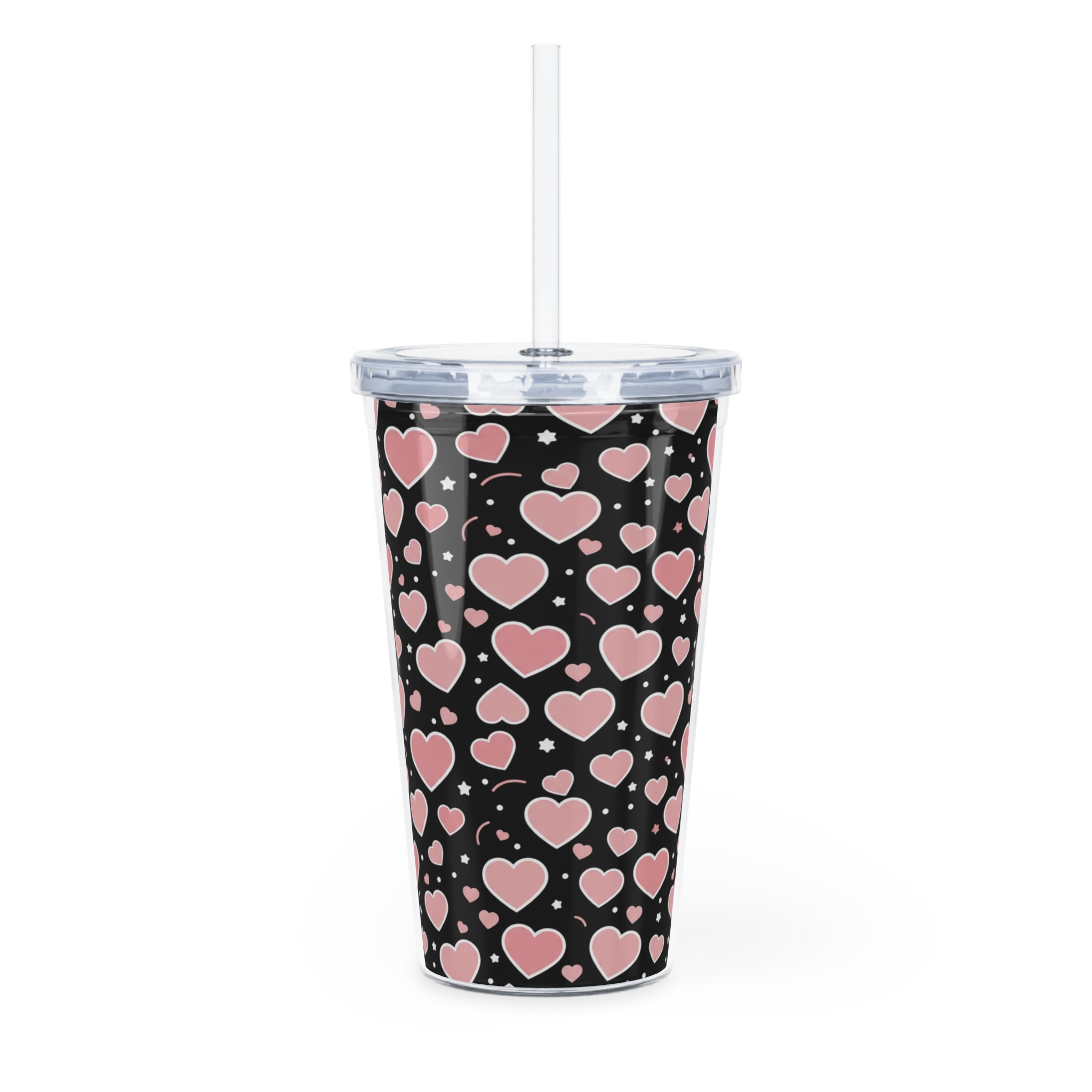 Pink Heart Pattern Tumbler with Straw