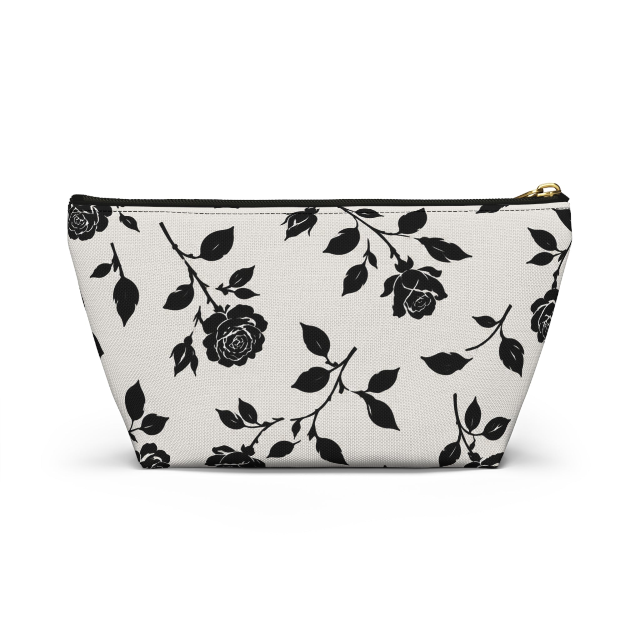 Black Rose Floral Accessory Pouch