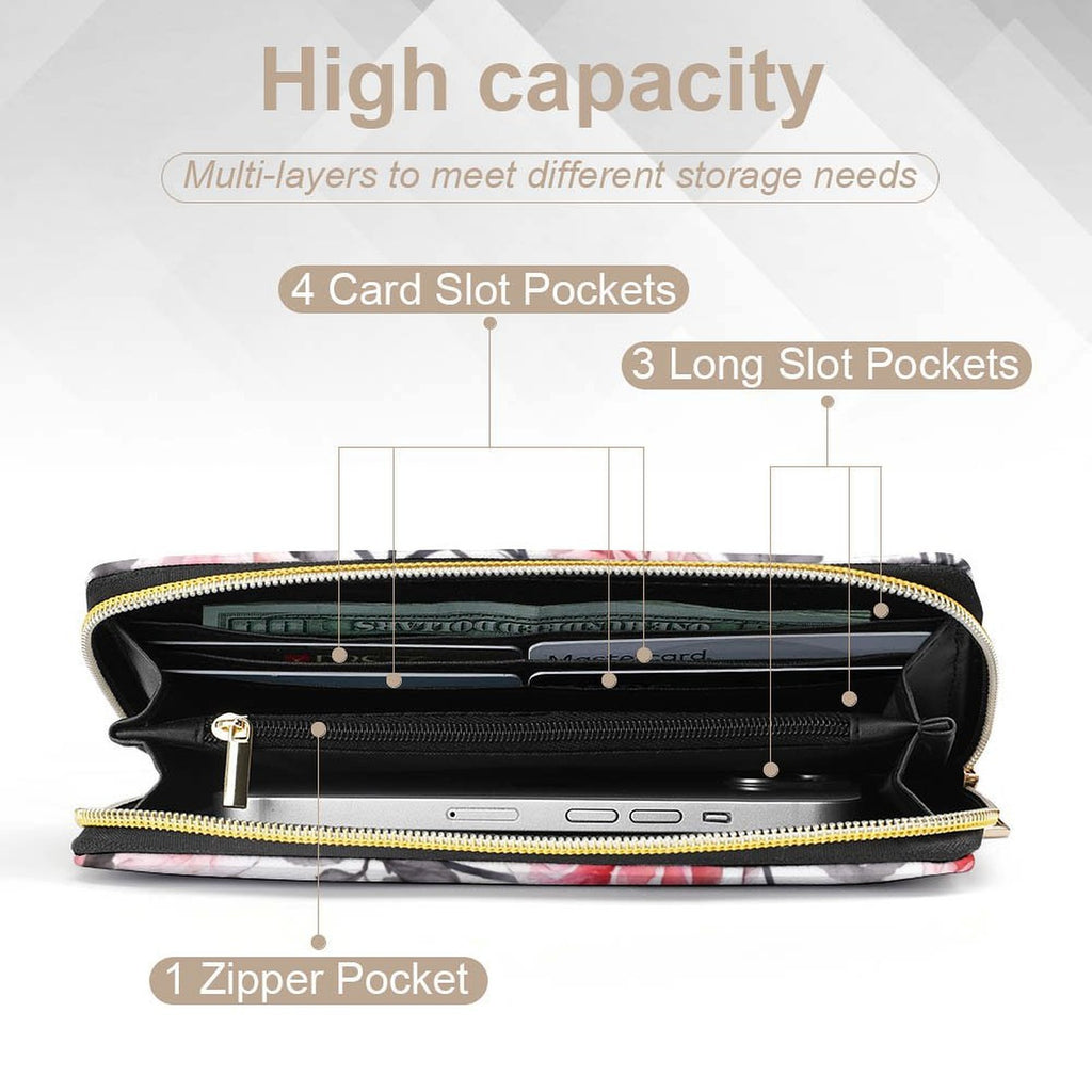 Custom Large Capacity Zip Around Wallet PU Leather Clutch Purse With Multi-Layer Slots