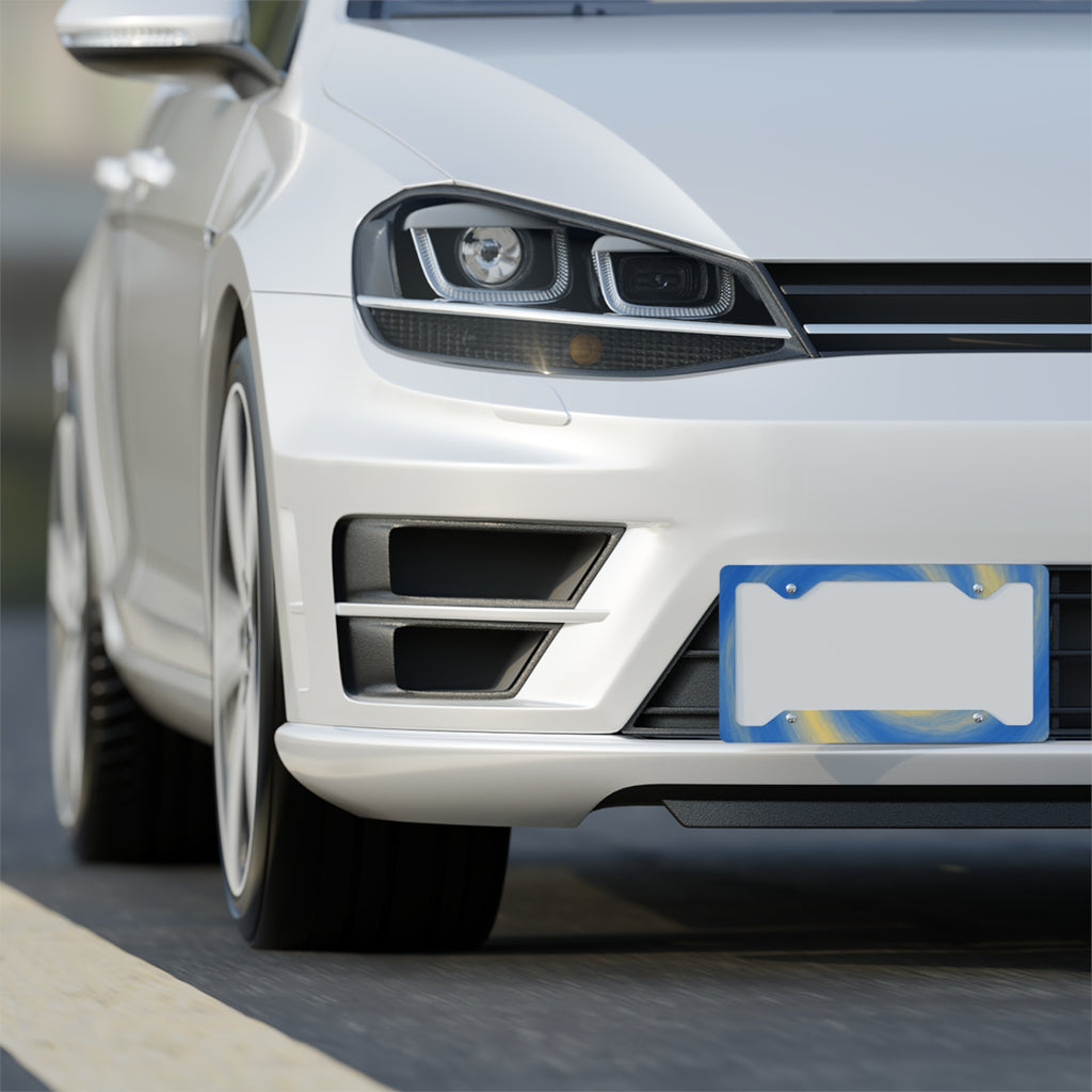 Blue Swirl Metal License Plate Frame — Stylish Car Tag Border