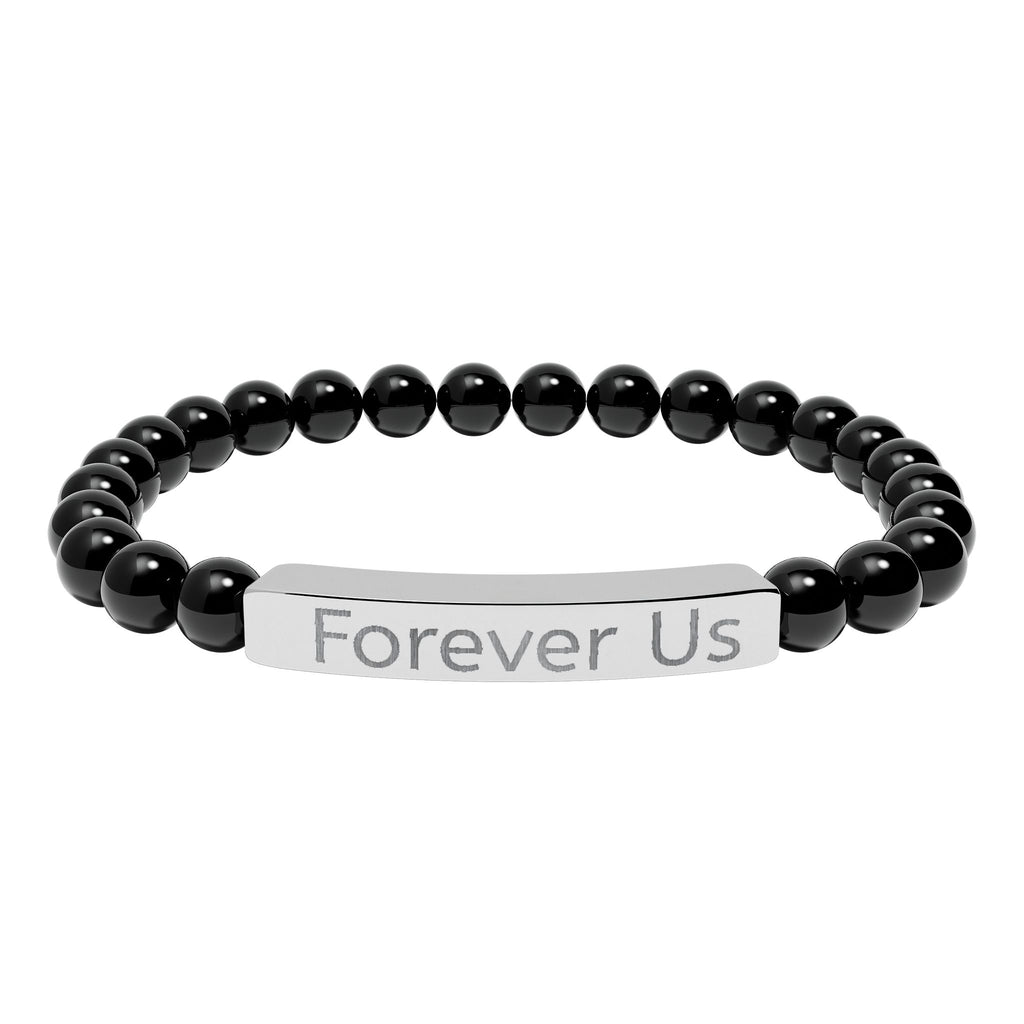 "Forever Us" Engraved Natural Stone Stretch Bracelet