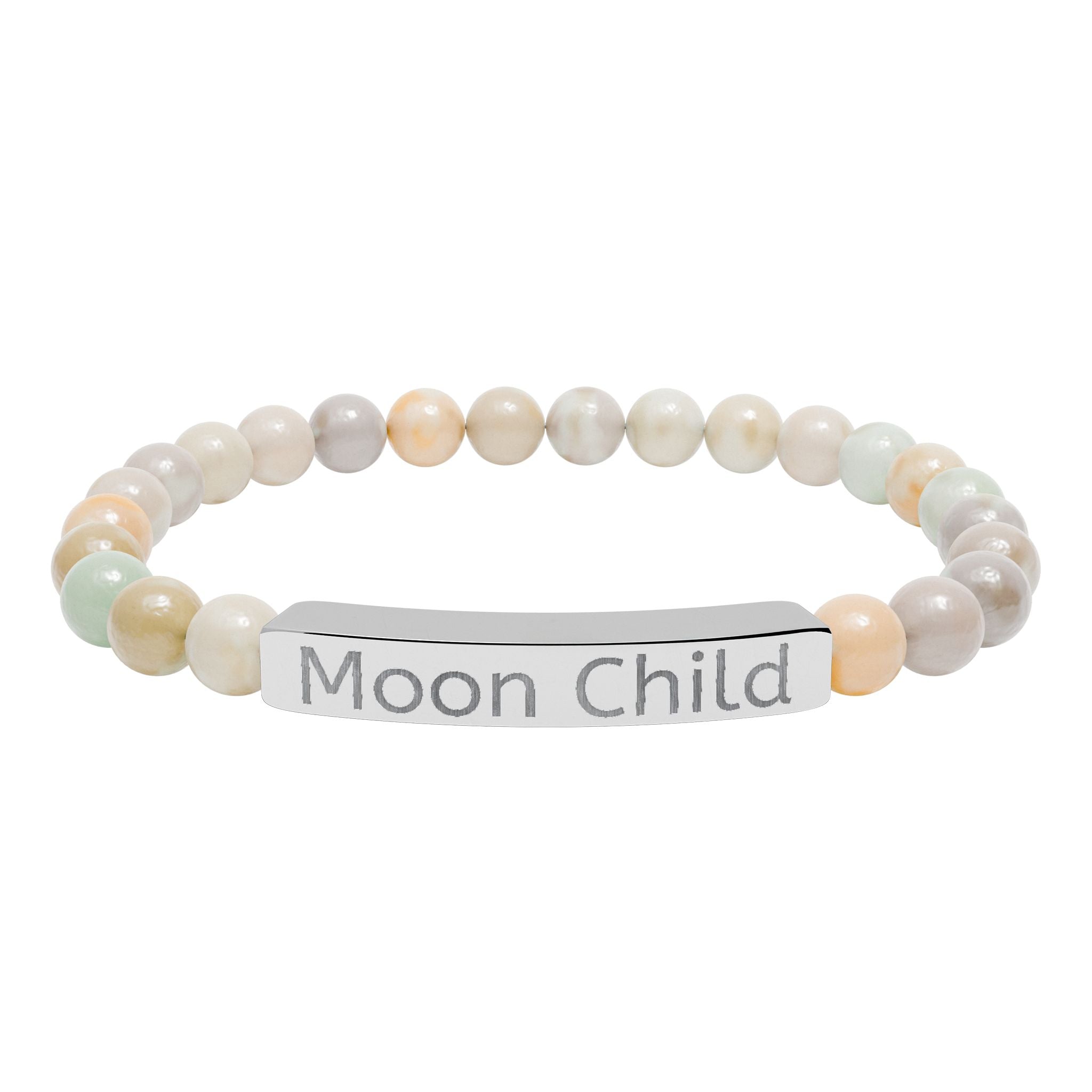 Moon Child Engraved Natural Stone Stretch Bracelet