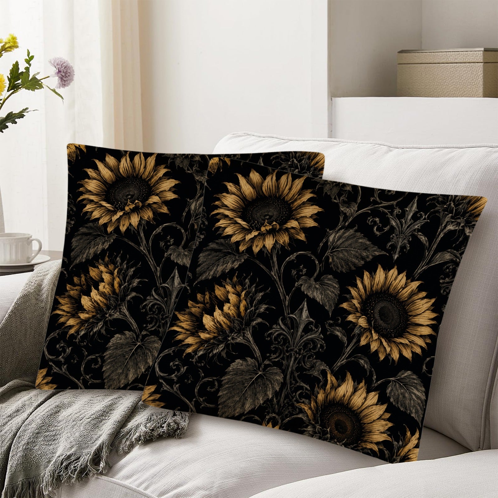 Sunflower Shadows Linen Pillow Cases 2pk
