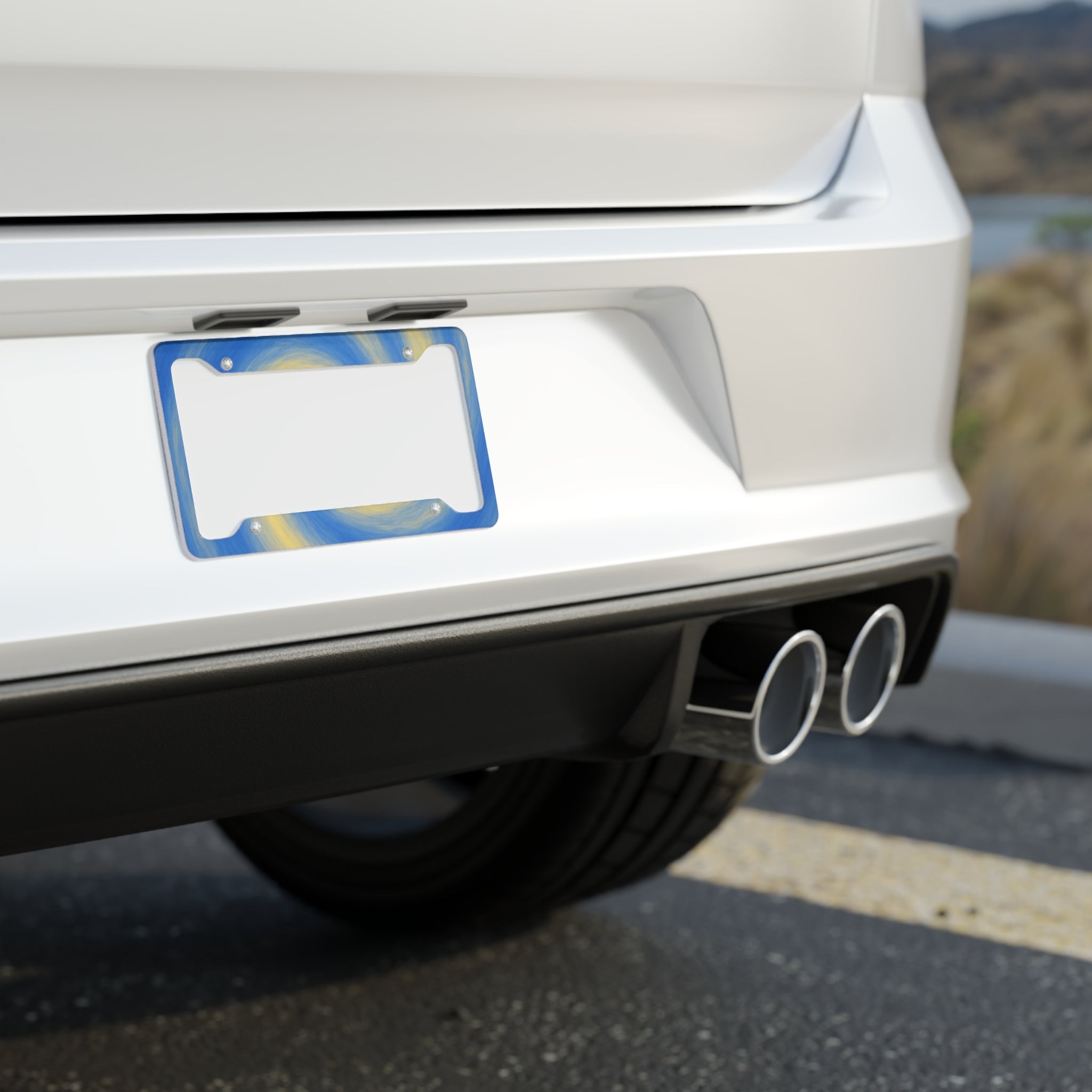 Blue Swirl License Plate Frame — Decorative Car Plate Border