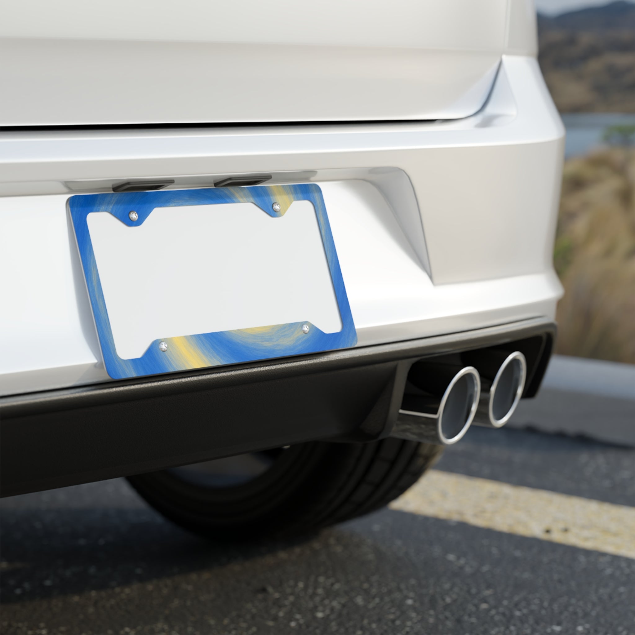 Blue Swirl Metal License Plate Frame — Stylish Car Tag Border