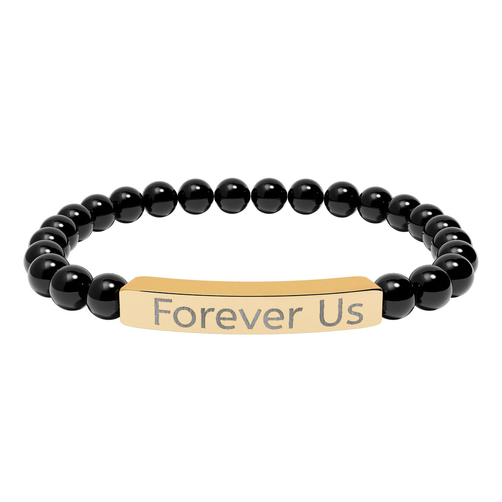 "Forever Us" Engraved Natural Stone Stretch Bracelet