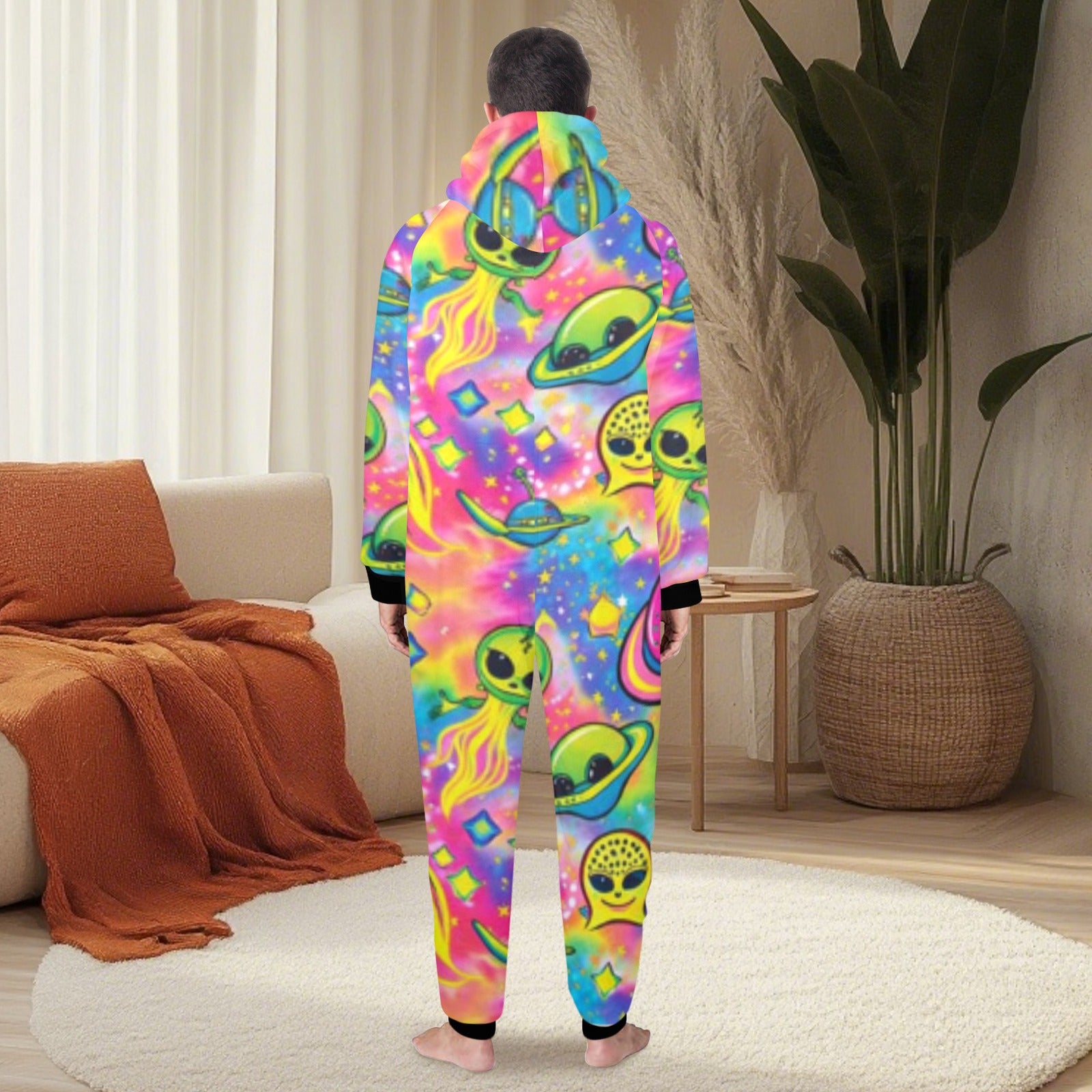 Space Trippy Flannel Zip One Piece Pajama