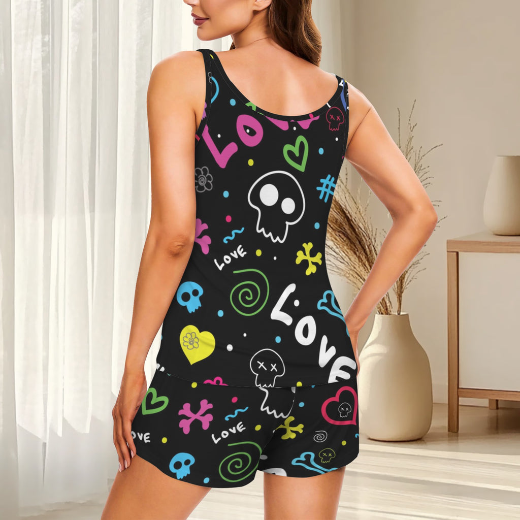 Grafetti Tank & Draw String Shorts Pajama Set