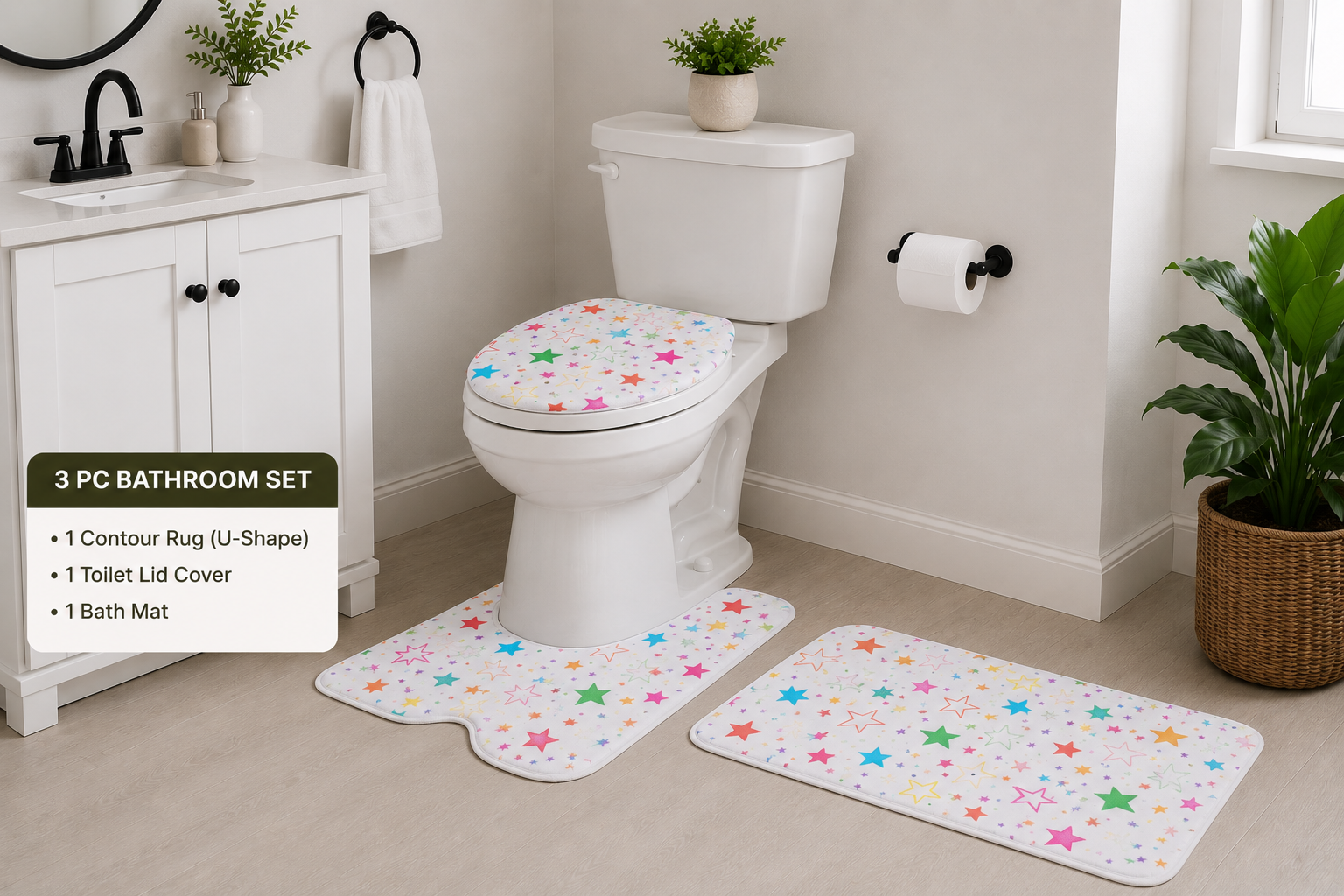 Neon Star Burst Three-Piece Bathroom Set
