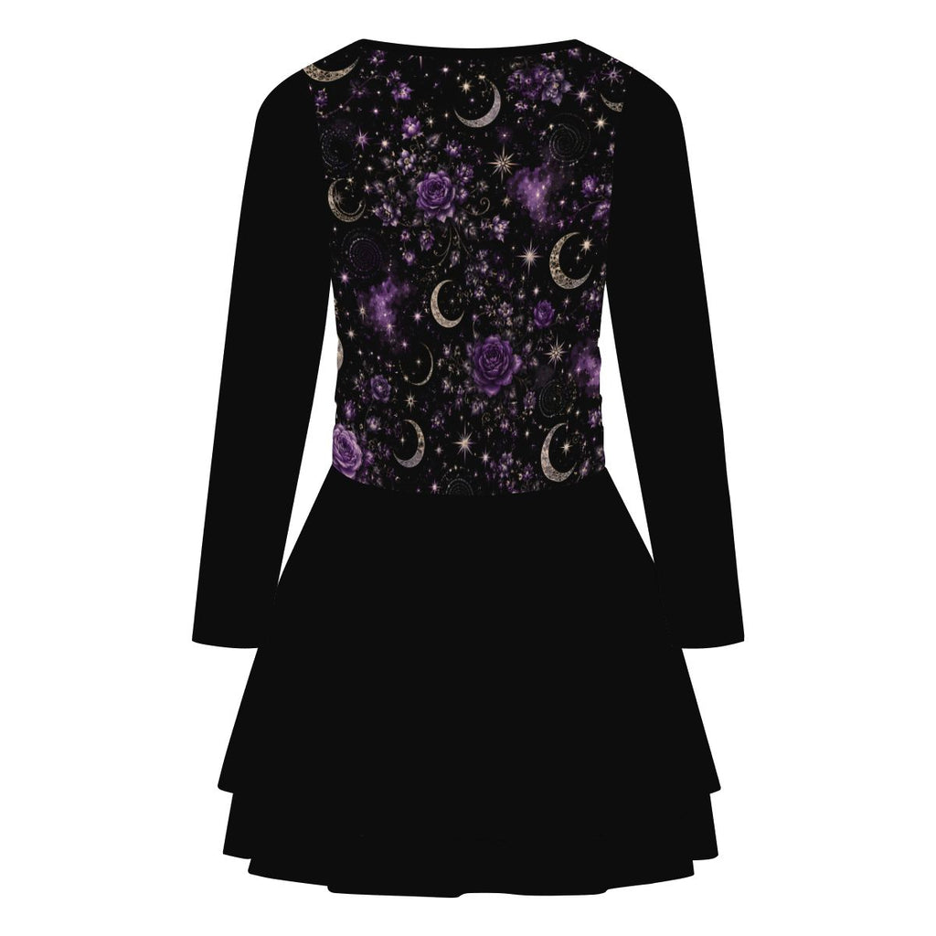 Violet Night Square Neck Long Sleeve Ruffle Mini Dress