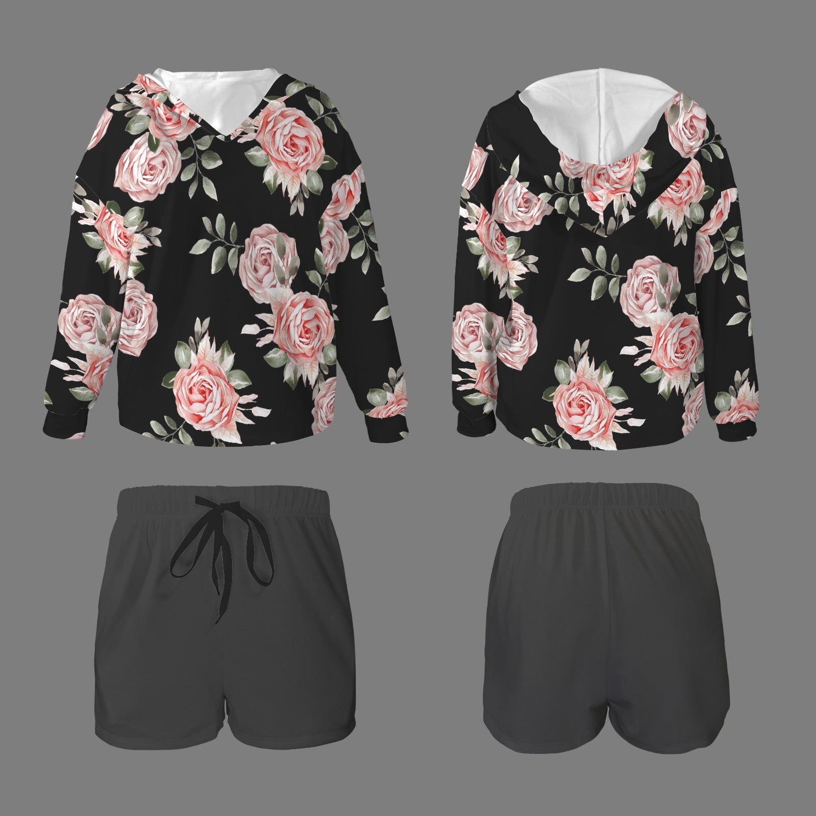 Pretty Pink Floral Hoodie & Draw String Short Set