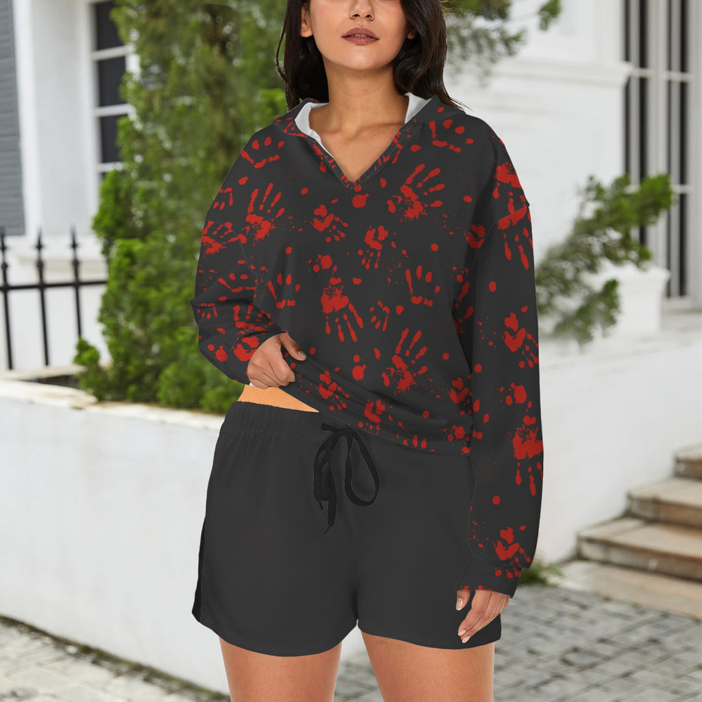 Red Hand Hoodie & Draw String Short Set