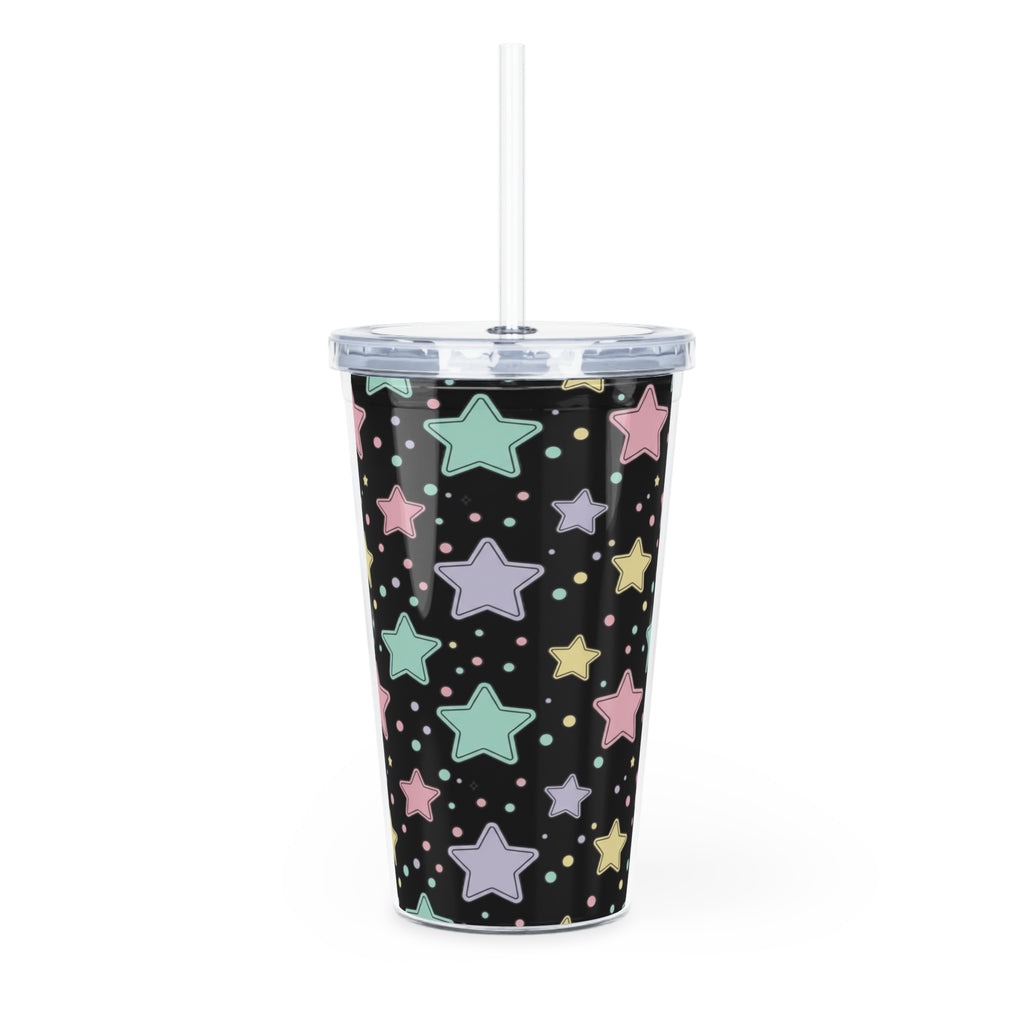 Pastel Star Pattern Tumbler with Straw