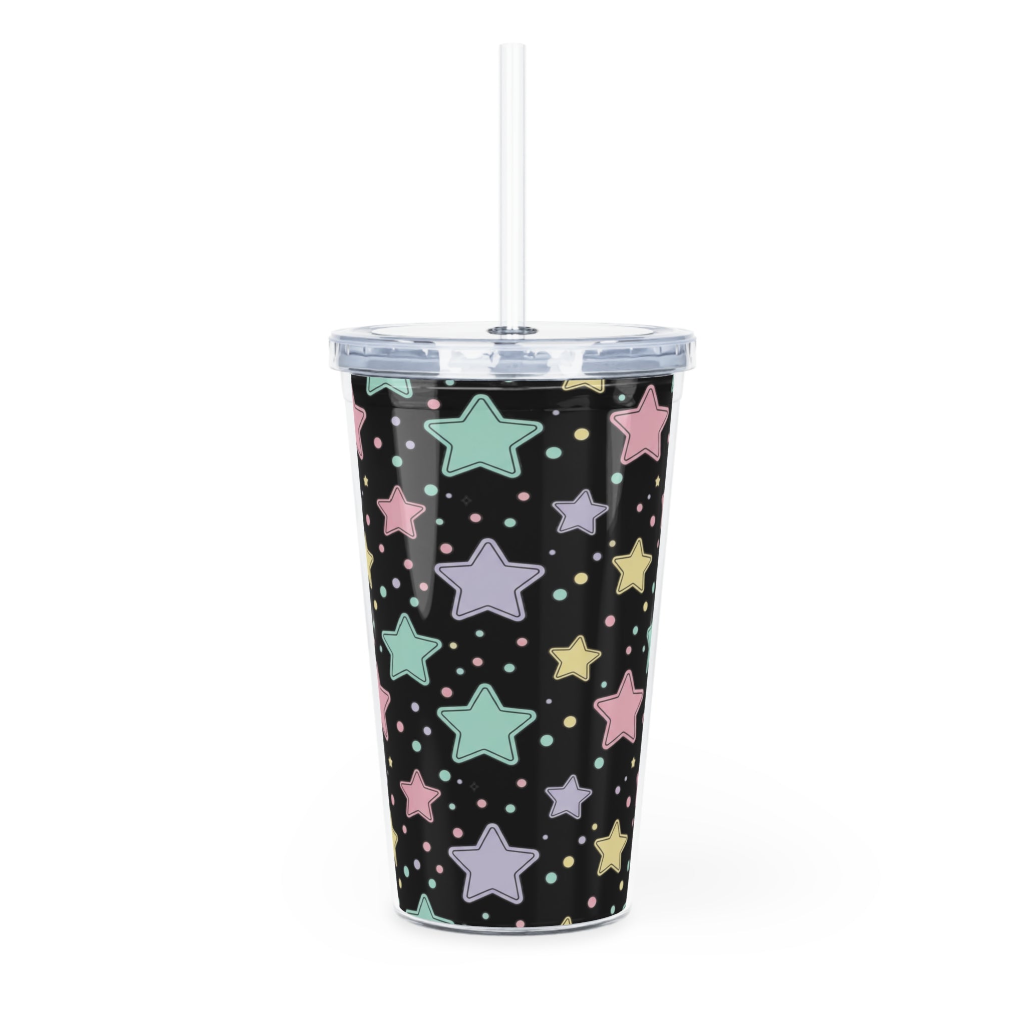 Pastel Star Pattern Tumbler with Straw