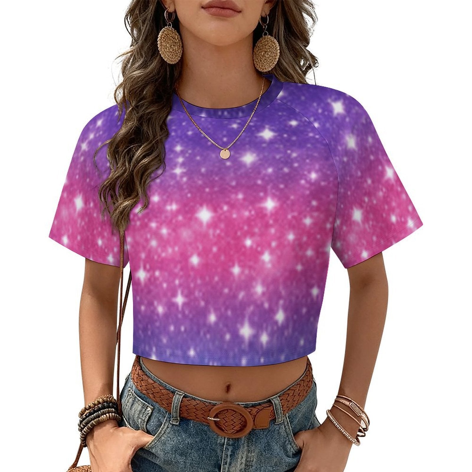 Custom Women's Short Sleeve Crew Neck Cropped Tee Crop T Shirt