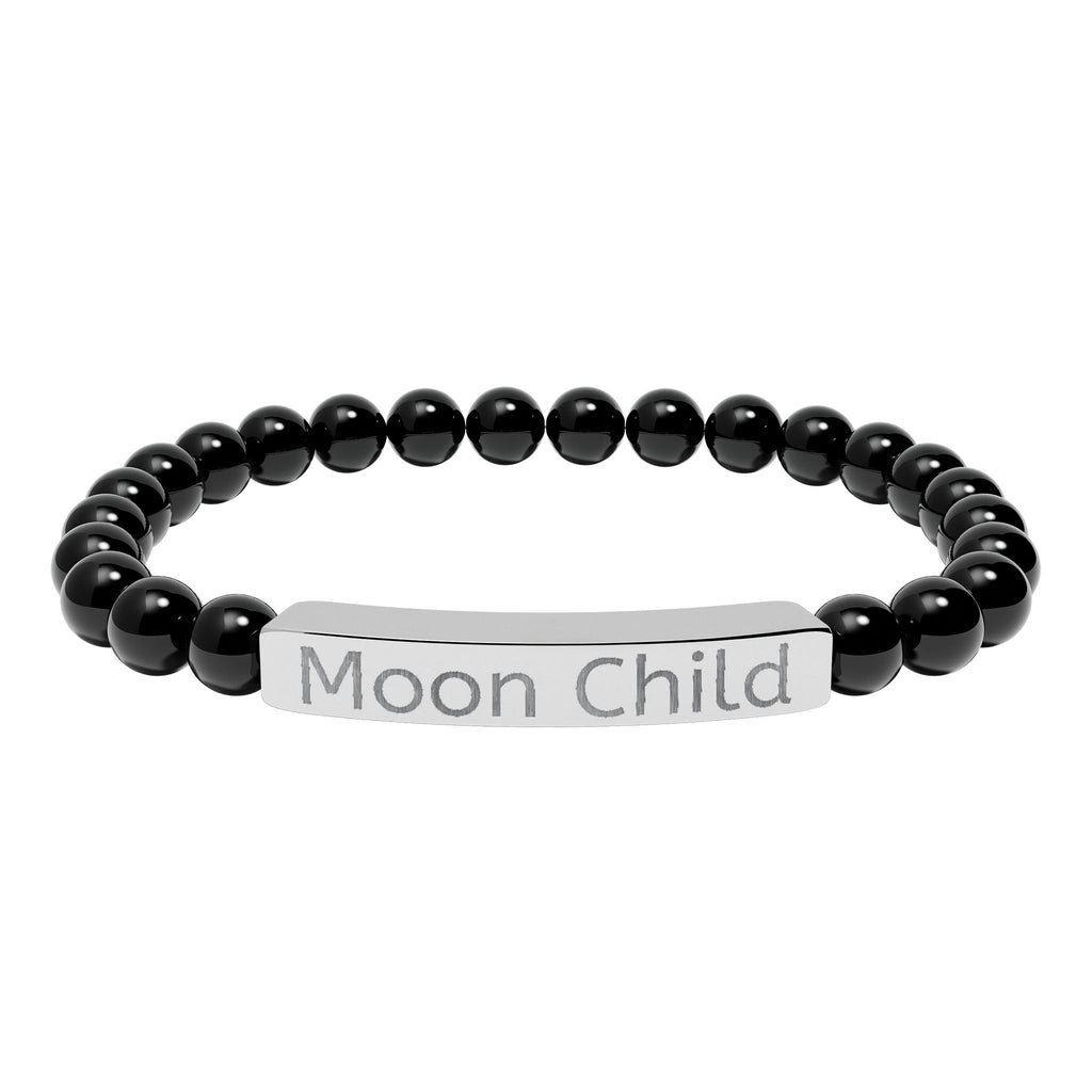 Moon Child Engraved Natural Stone Stretch Bracelet