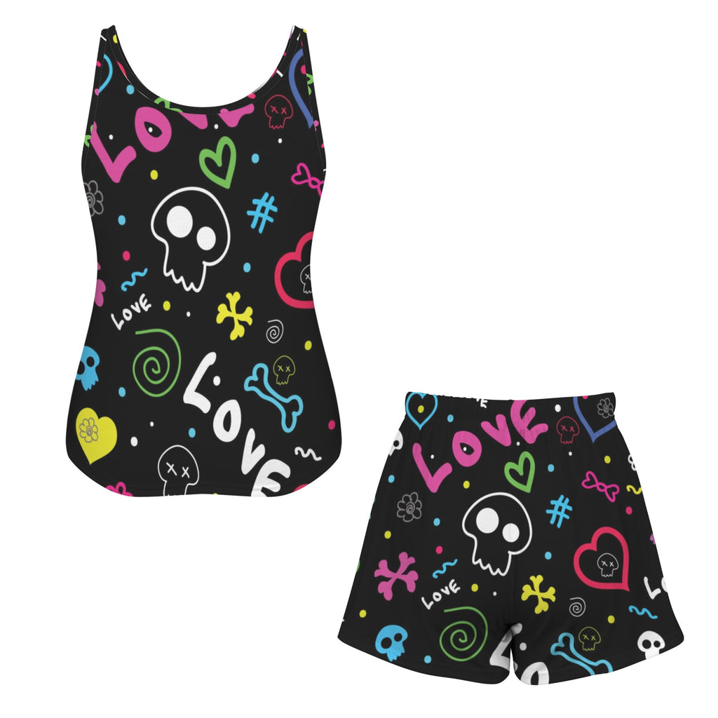 Grafetti Tank & Draw String Shorts Pajama Set