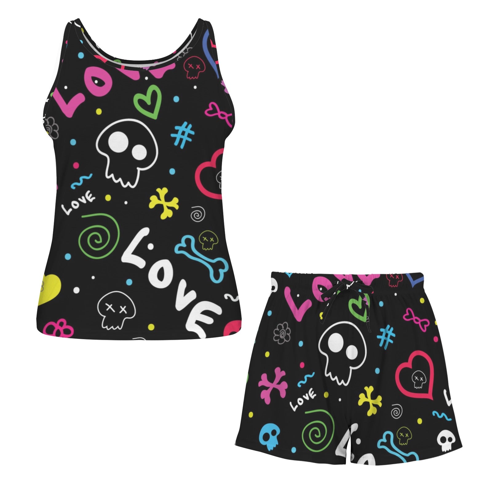 Grafetti Tank & Draw String Shorts Pajama Set