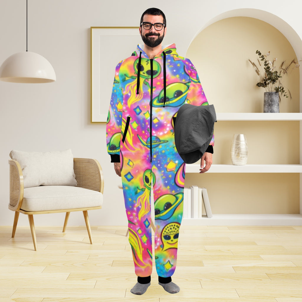 Space Trippy Flannel Zip One Piece Pajama
