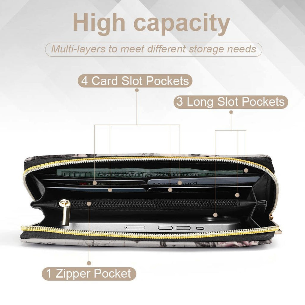 Custom Large Capacity Zip Around Wallet PU Leather Clutch Purse With Multi-Layer Slots