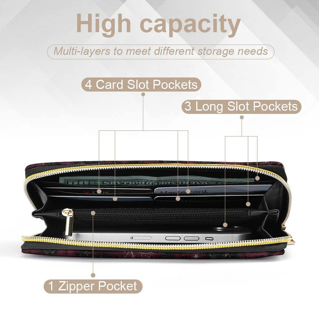 Custom Large Capacity Zip Around Wallet PU Leather Clutch Purse With Multi-Layer Slots