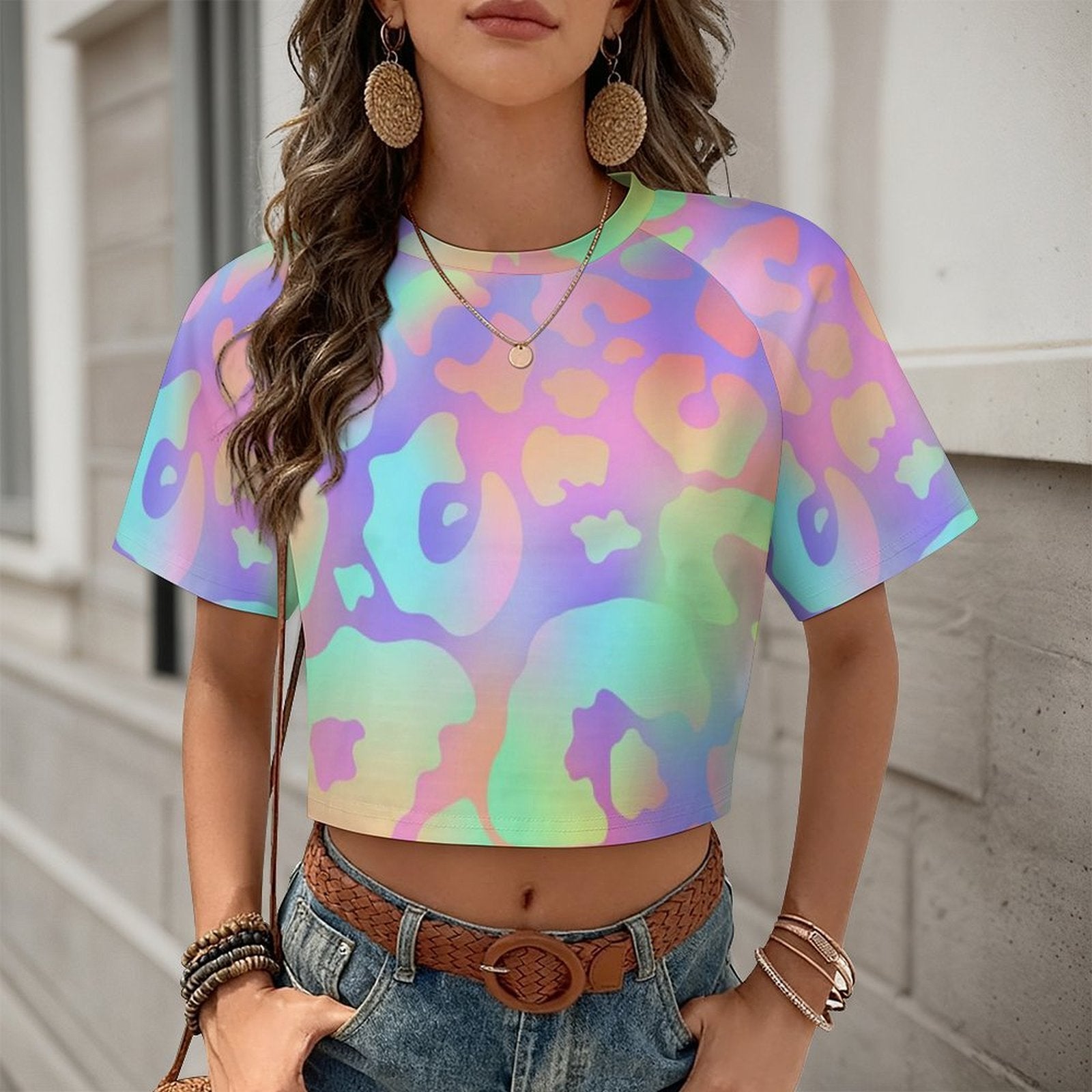 Custom Women's Short Sleeve Crew Neck Cropped Tee Crop T Shirt