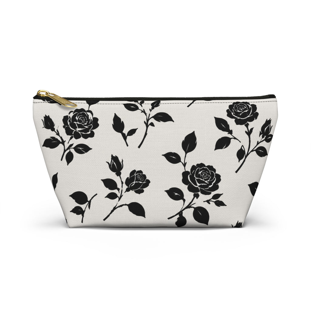 Black Rose Floral Accessory Pouch