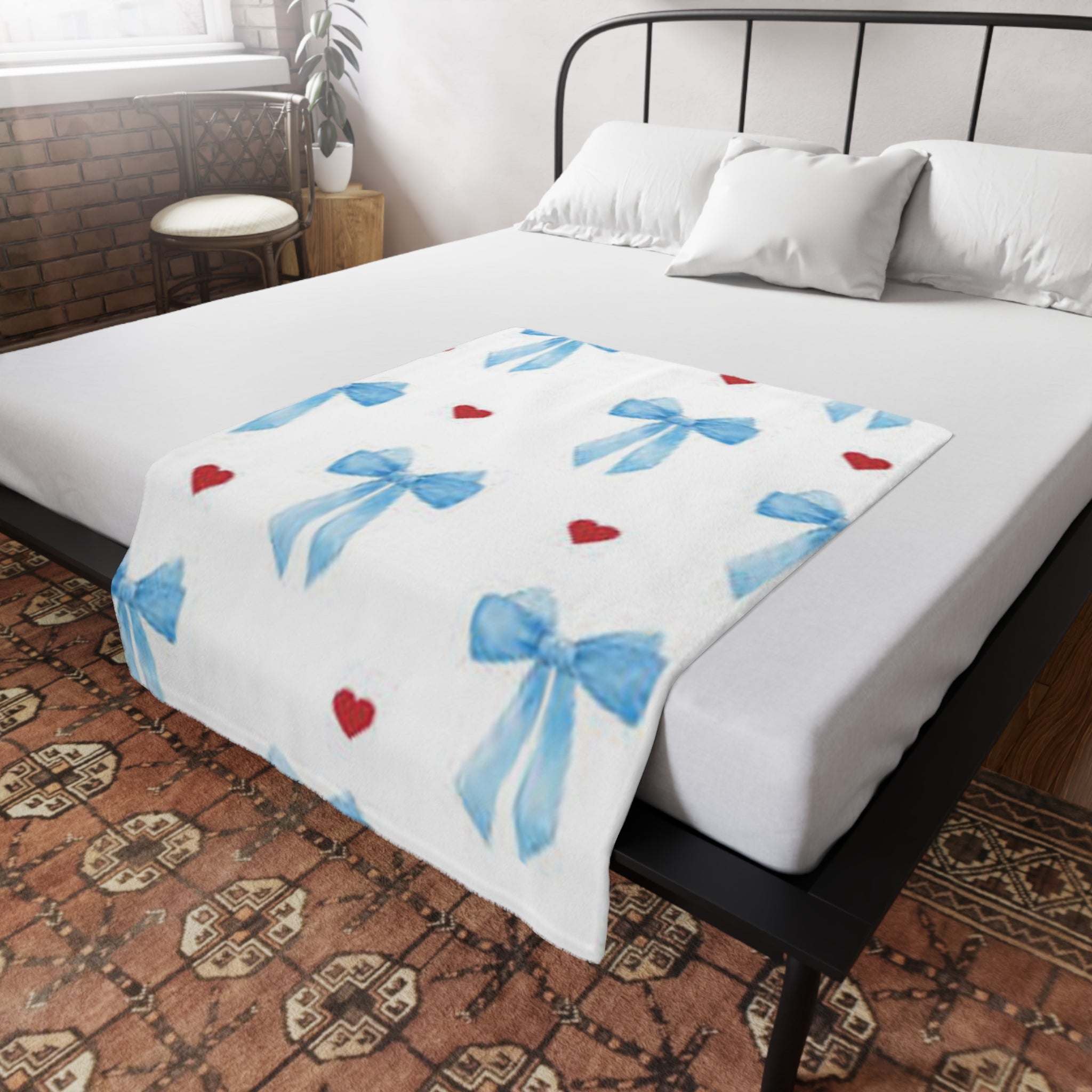 Bows And Hearts Plush Fleece Blanket