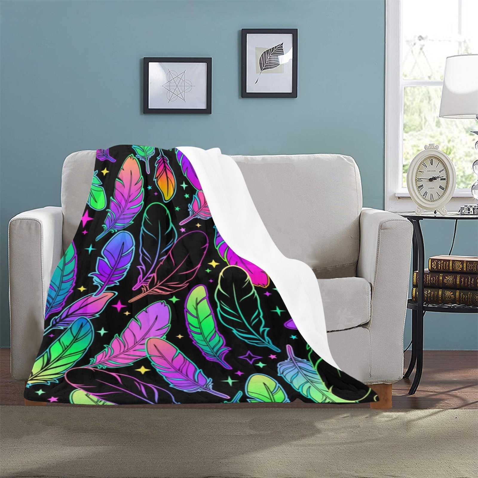 Neon Feathers Fleece Blanket 32"x48"