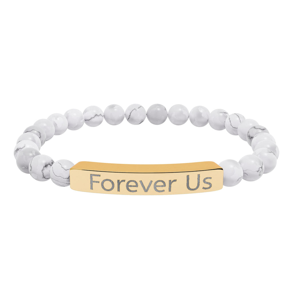 "Forever Us" Engraved Natural Stone Stretch Bracelet