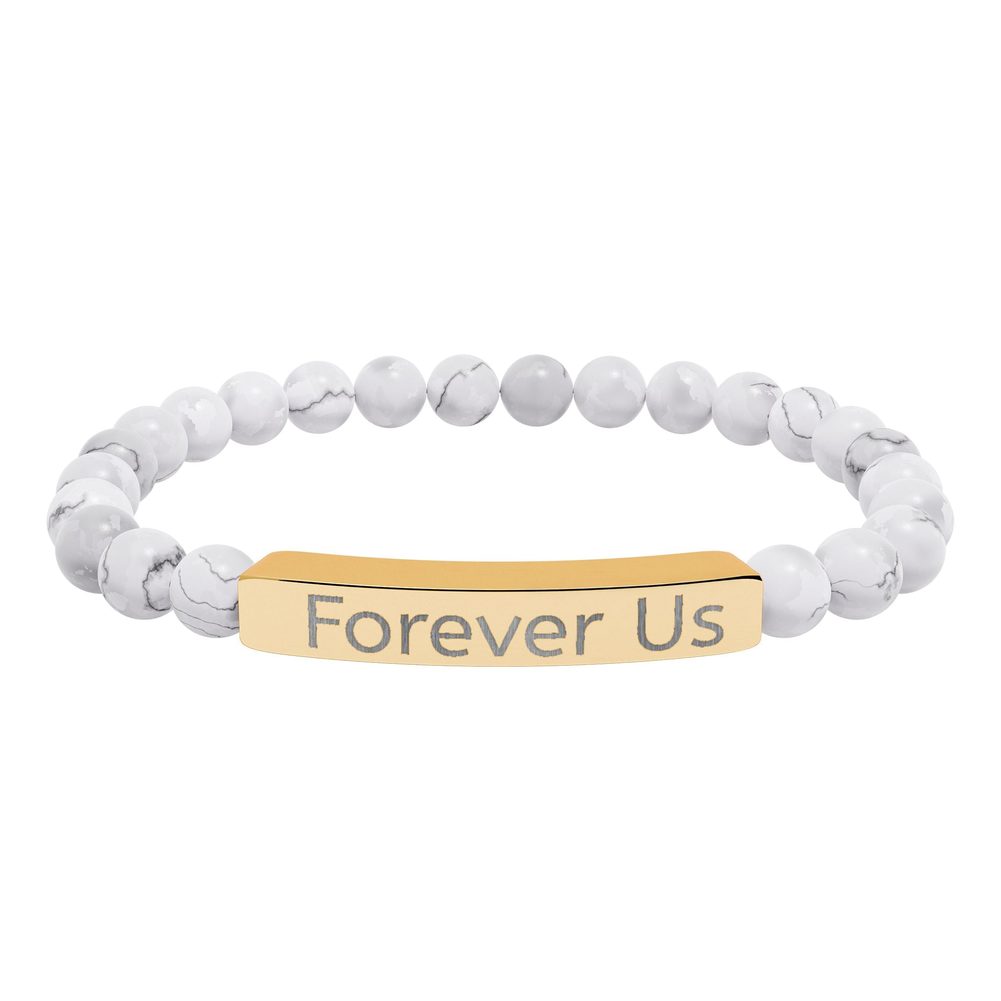 "Forever Us" Engraved Natural Stone Stretch Bracelet